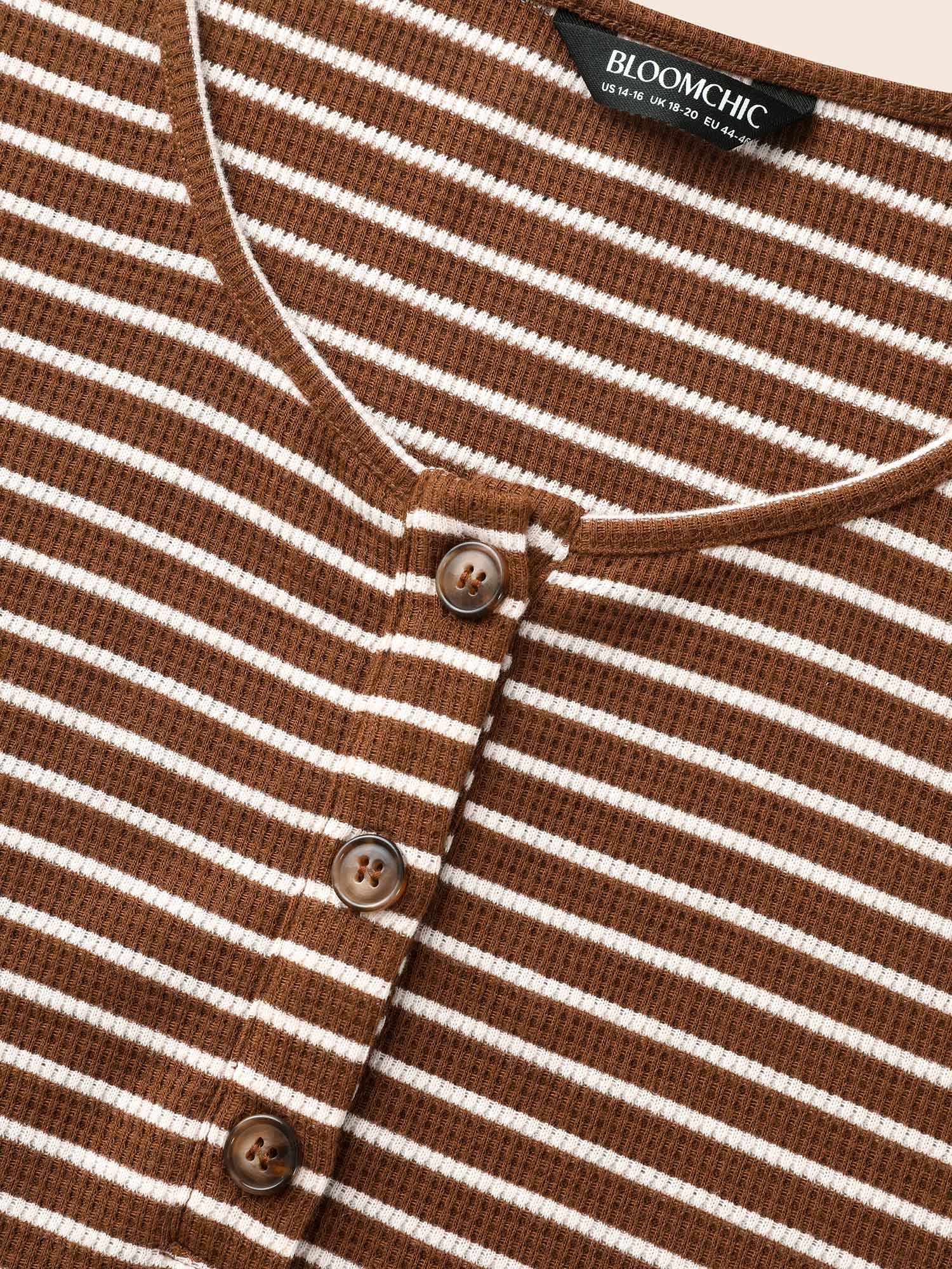 Striped Textured Button Up T-shirt-Sweetccc