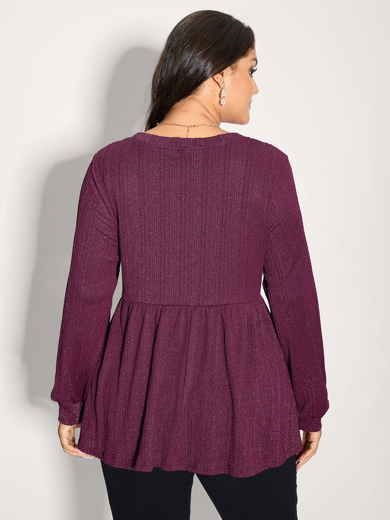 Textured Stretchy Flared Knit Top-Sweetccc