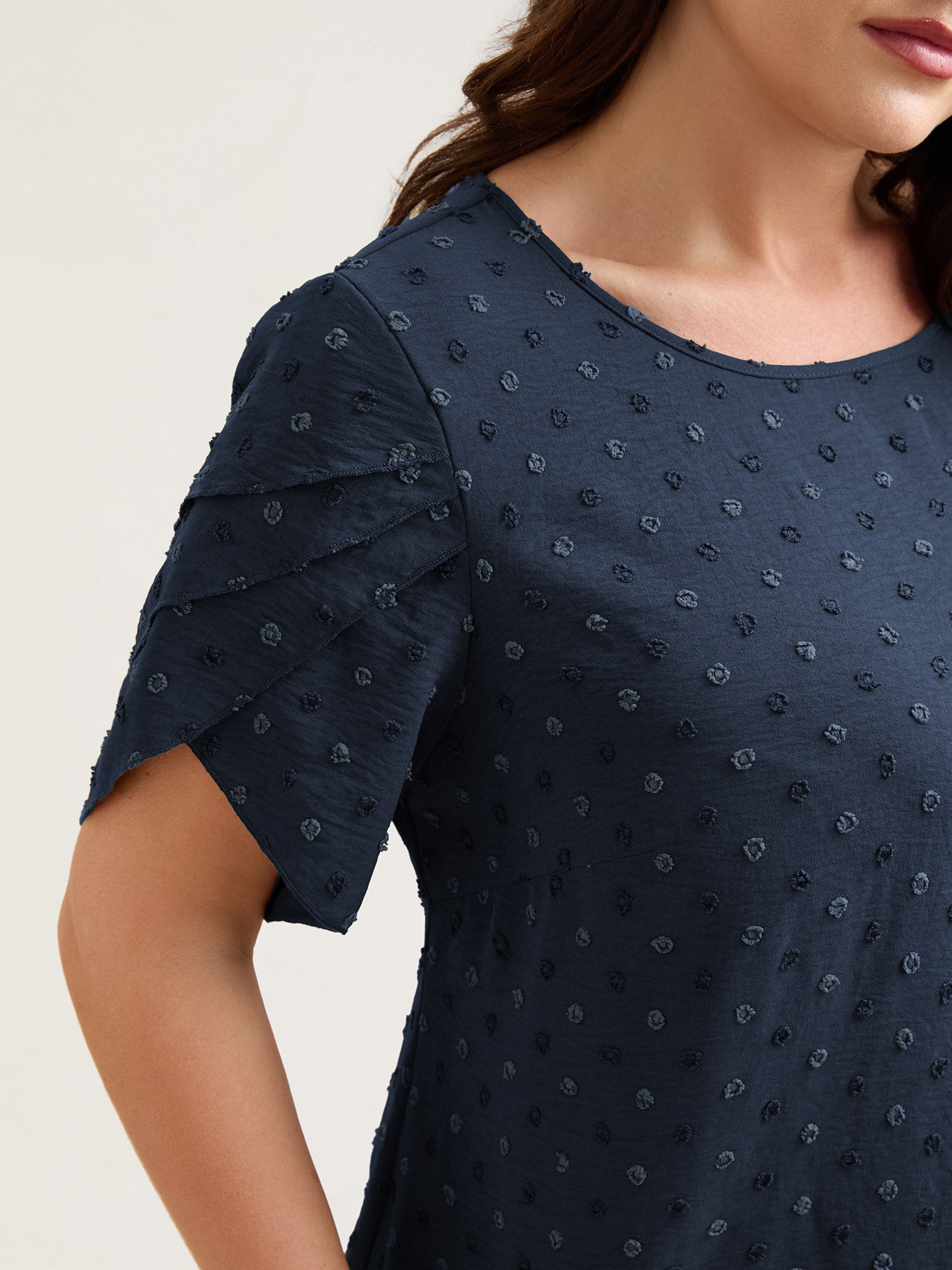 Textured Color Contrast Petal Sleeve Blouse-Sweetccc