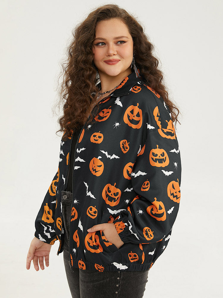 Halloween Graphic Zipper Fly Pocket Coat-Sweetccc