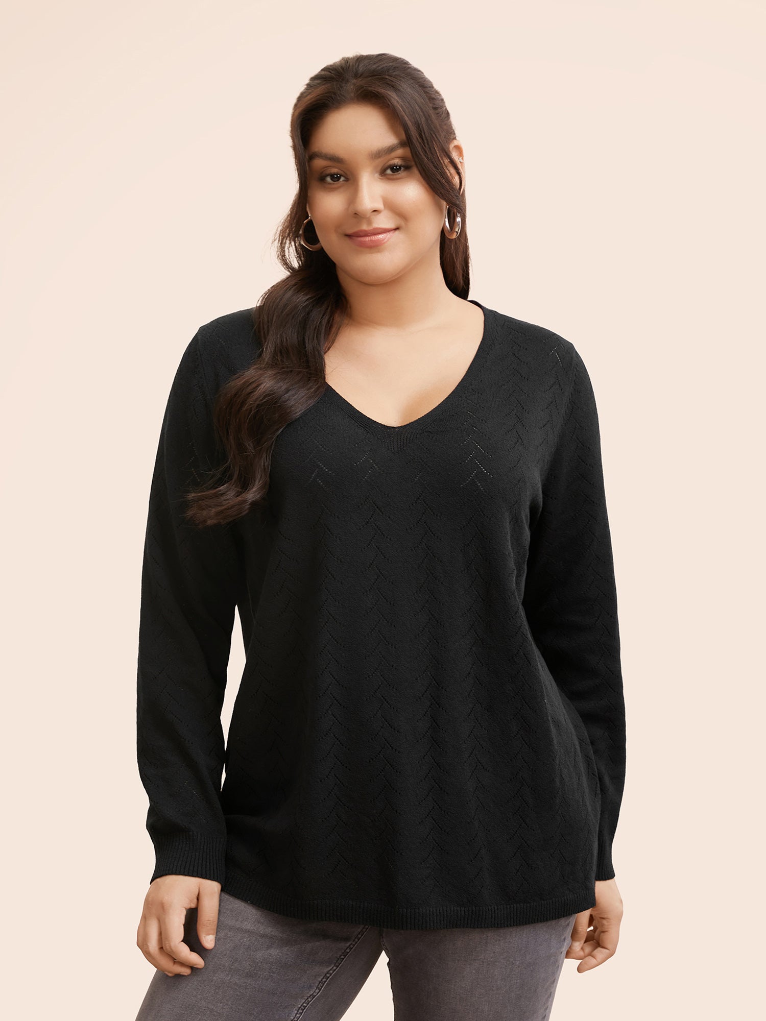 Texture V Neck Lightweight Pullover-Sweetccc