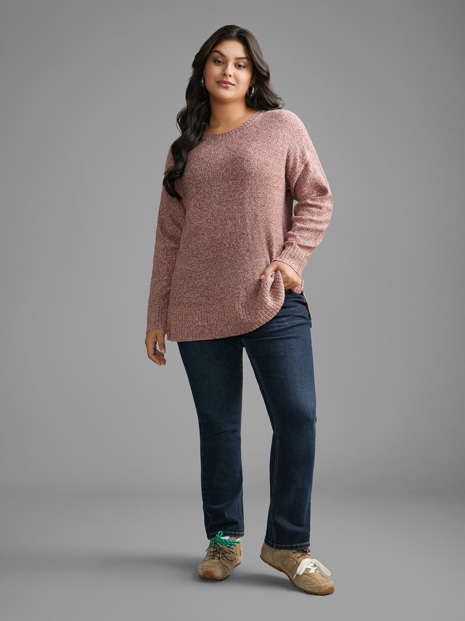 Texture Bowknot Cut Out Slit Hem Pullover-Sweetccc