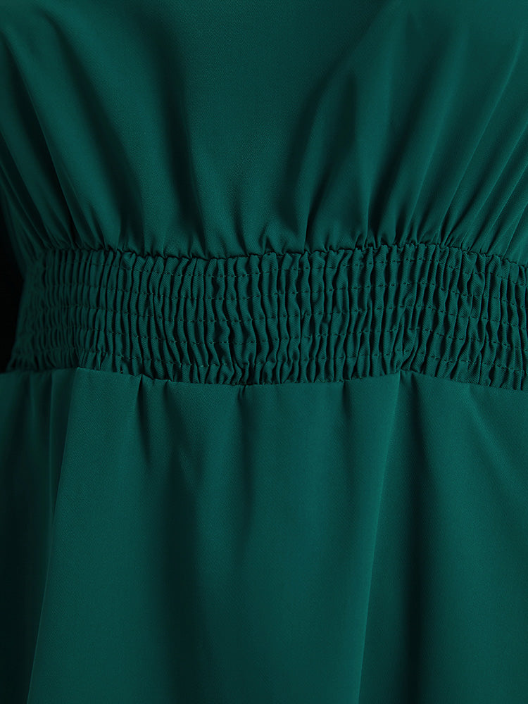 Twill Flutter Shirred Asymmetrical Layered Hem Dress-Sweetccc