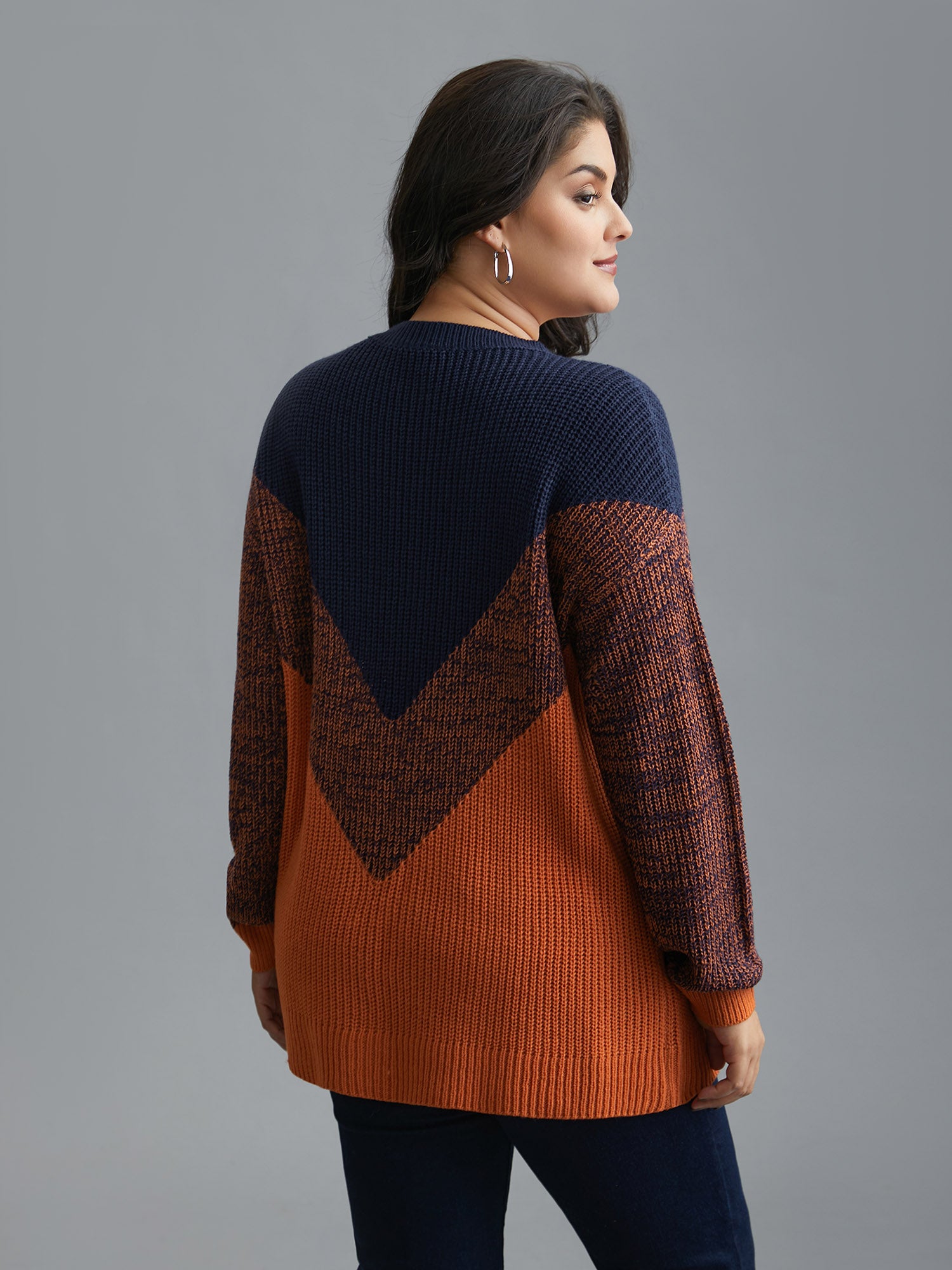 Textured Balloon Sleeves Color Block Pullover-Sweetccc