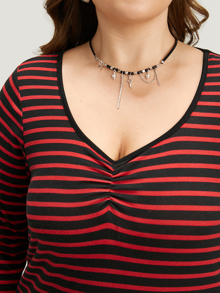 Halloween Striped Two Tone Ruched T-shirt-Sweetccc