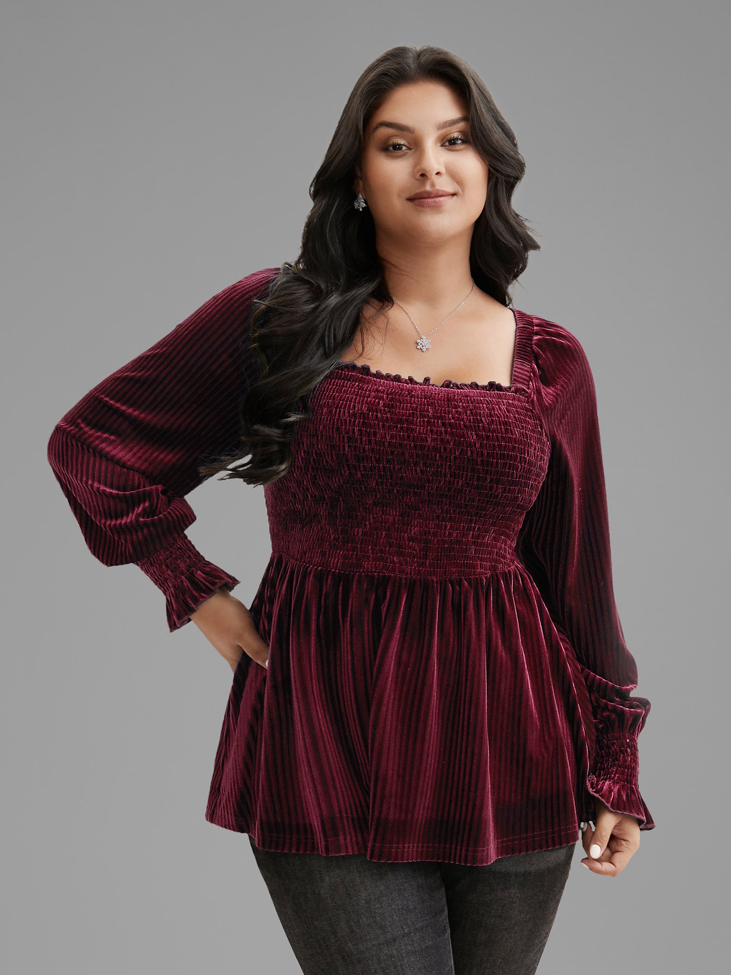 Velvet Smocked Bodice Jersey Top-Sweetccc