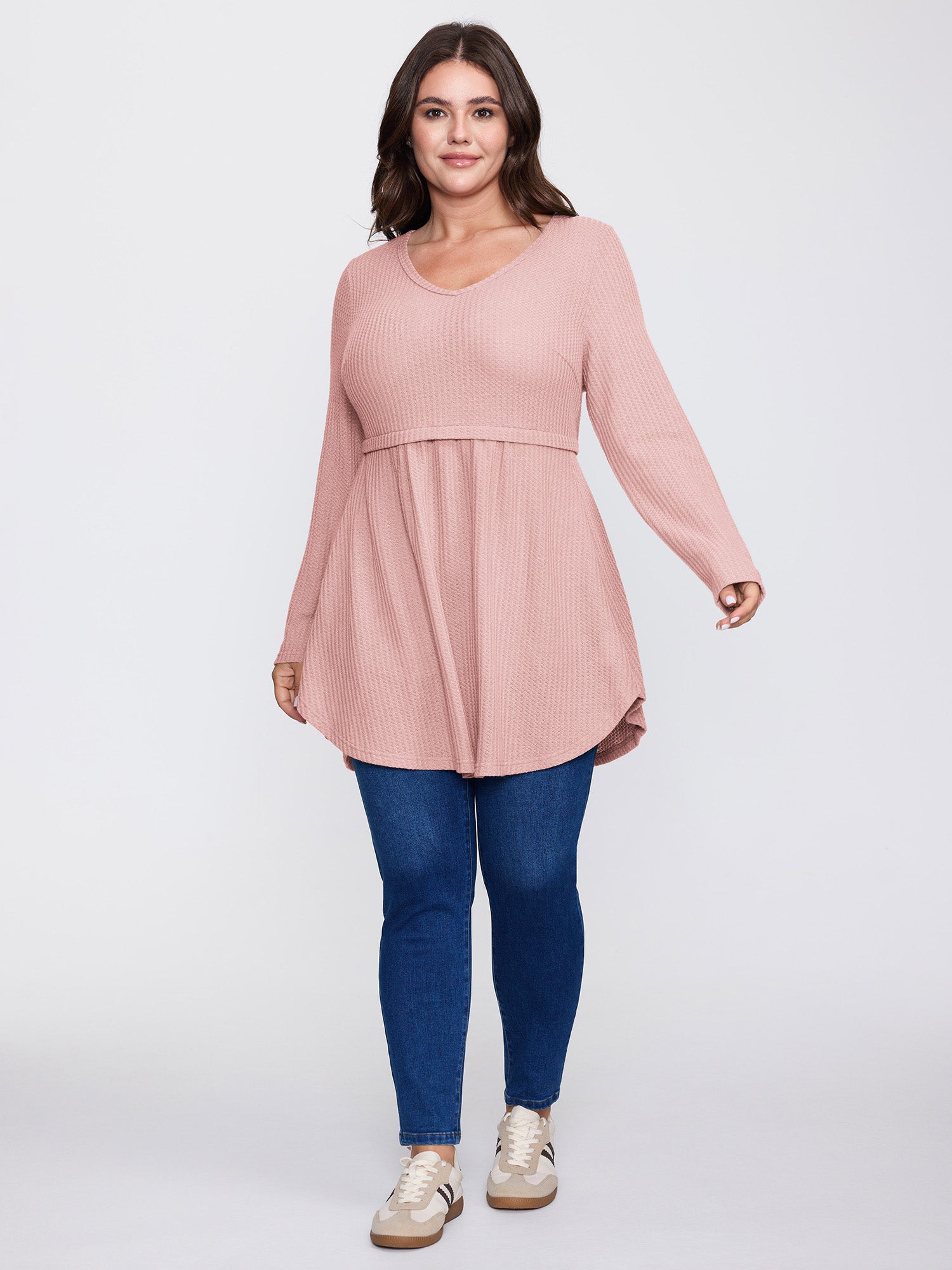 Layered V-Neck Fit and Flare Knit Top-Sweetccc
