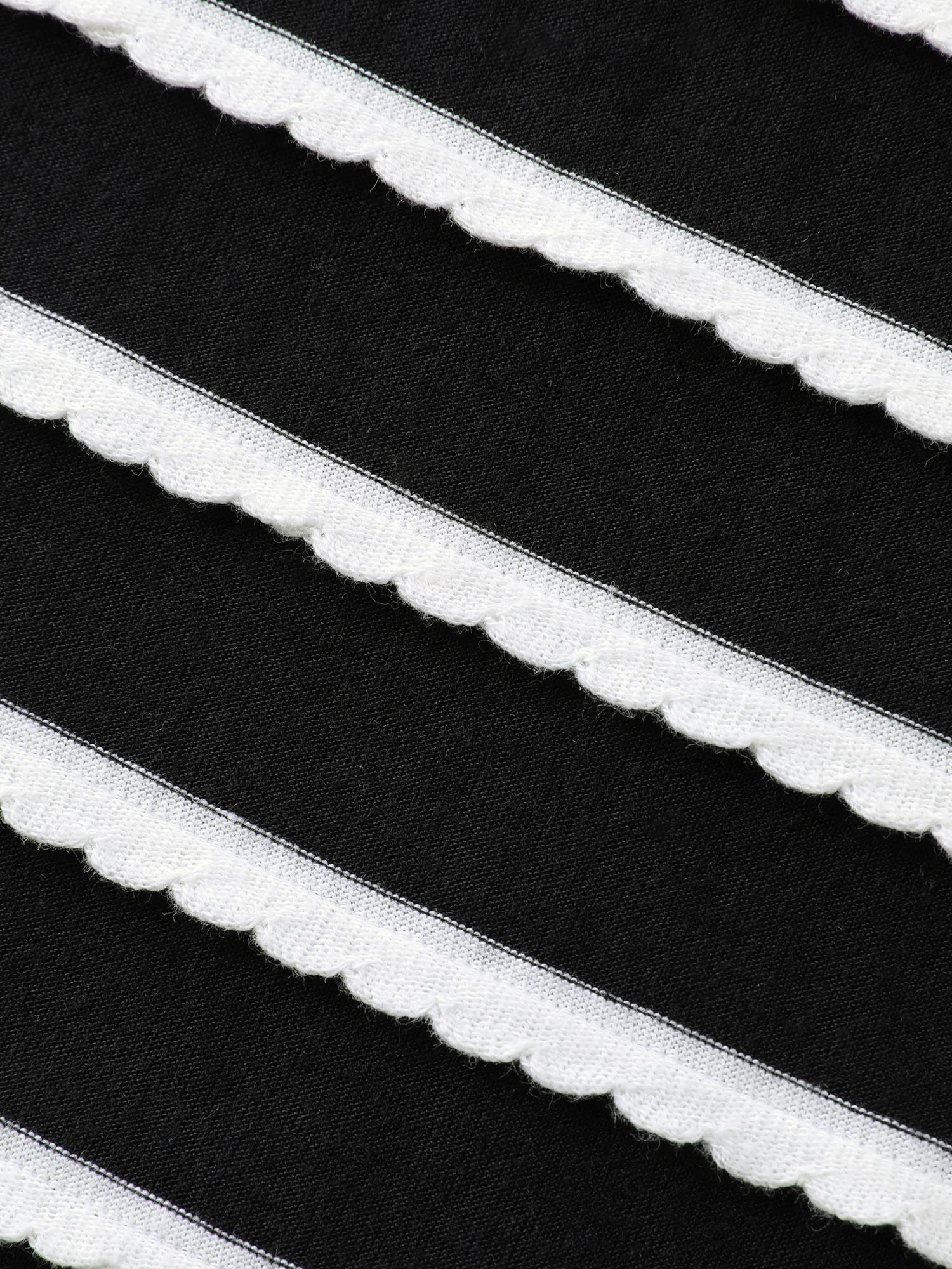 Stripe Textured Lotus Leaf Sleeve T-Shirt-Sweetccc