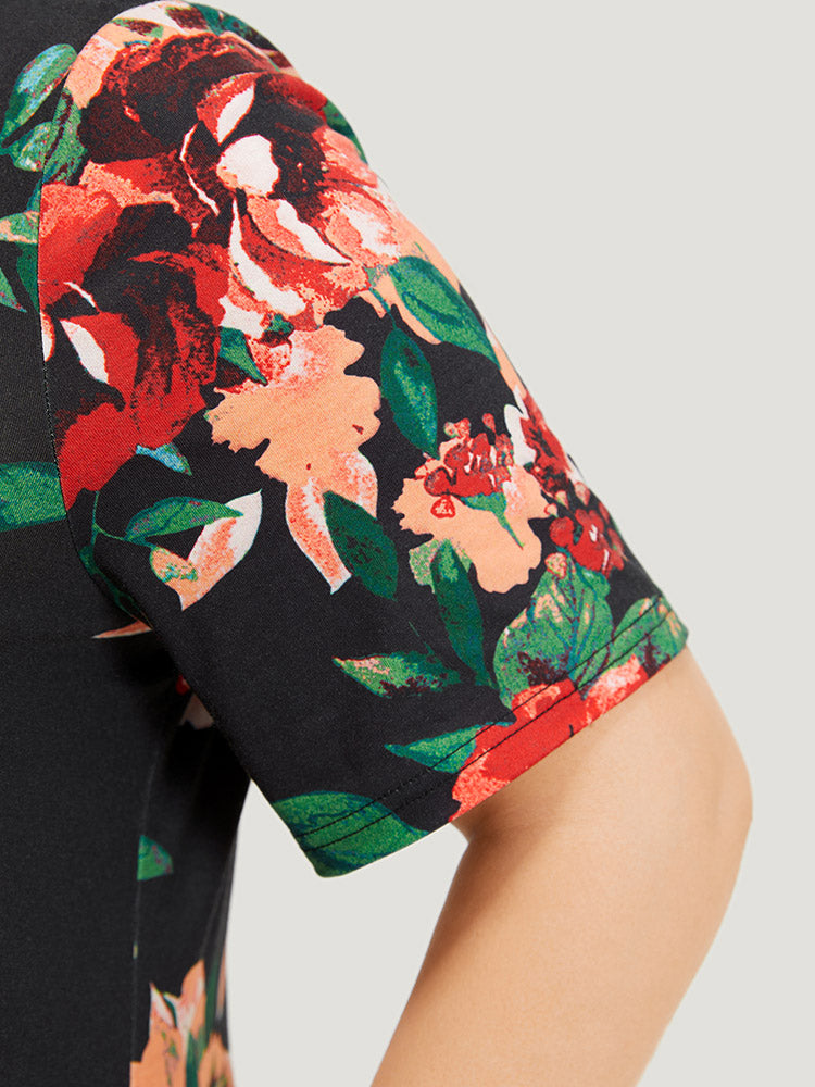 Floral Print Pocket Midi Dress-Sweetccc