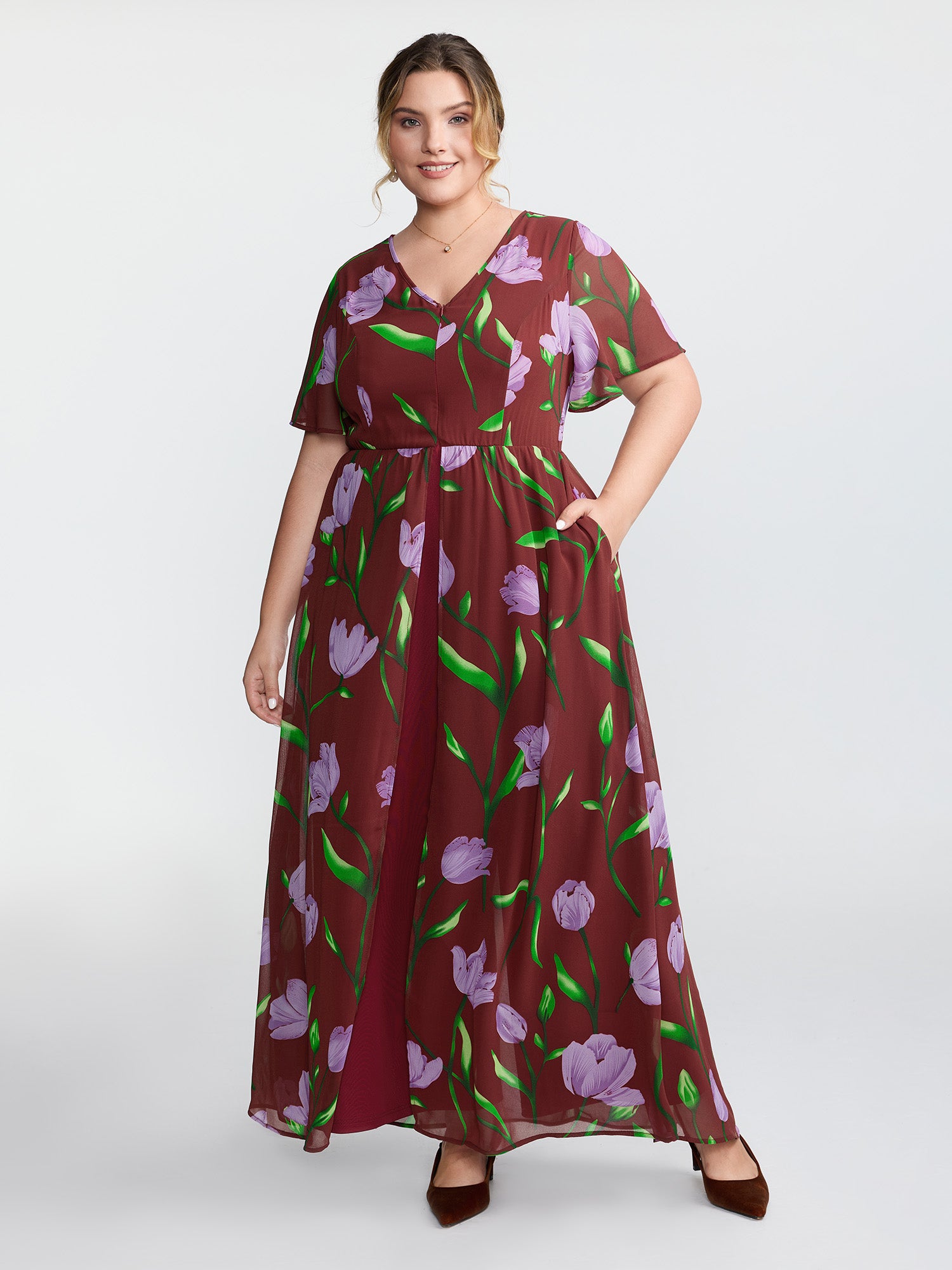 Hidden Zipper Floral Layered Pockets Jumpsuit-Sweetccc