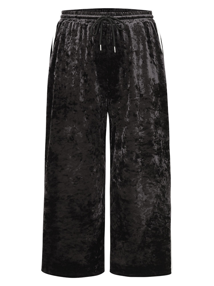 Velvet Contrast Webbing Elastic Waist Sweatpants-Sweetccc