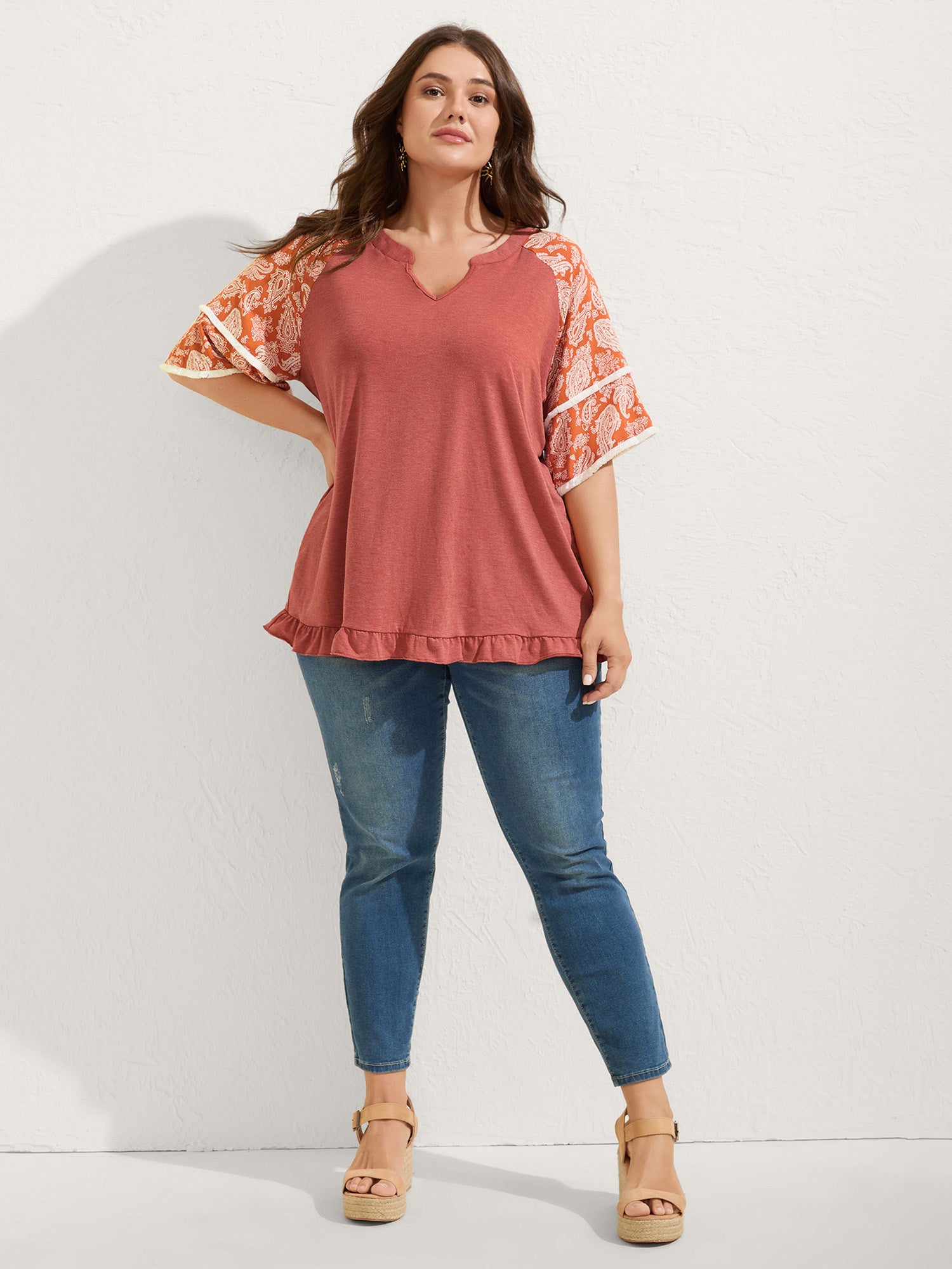 Supersoft Rayon Tassel Paisley Sleeve T-Shirt-Sweetccc