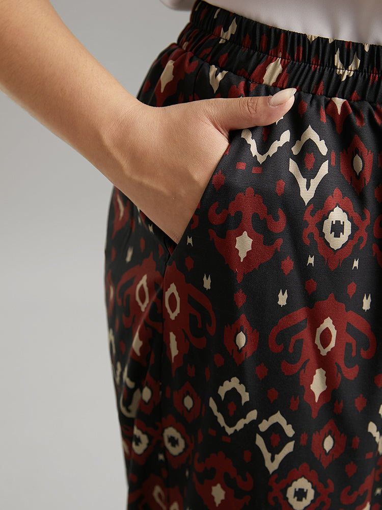 Moroccan Print Elastic Waist Wide Leg Pants-Sweetccc