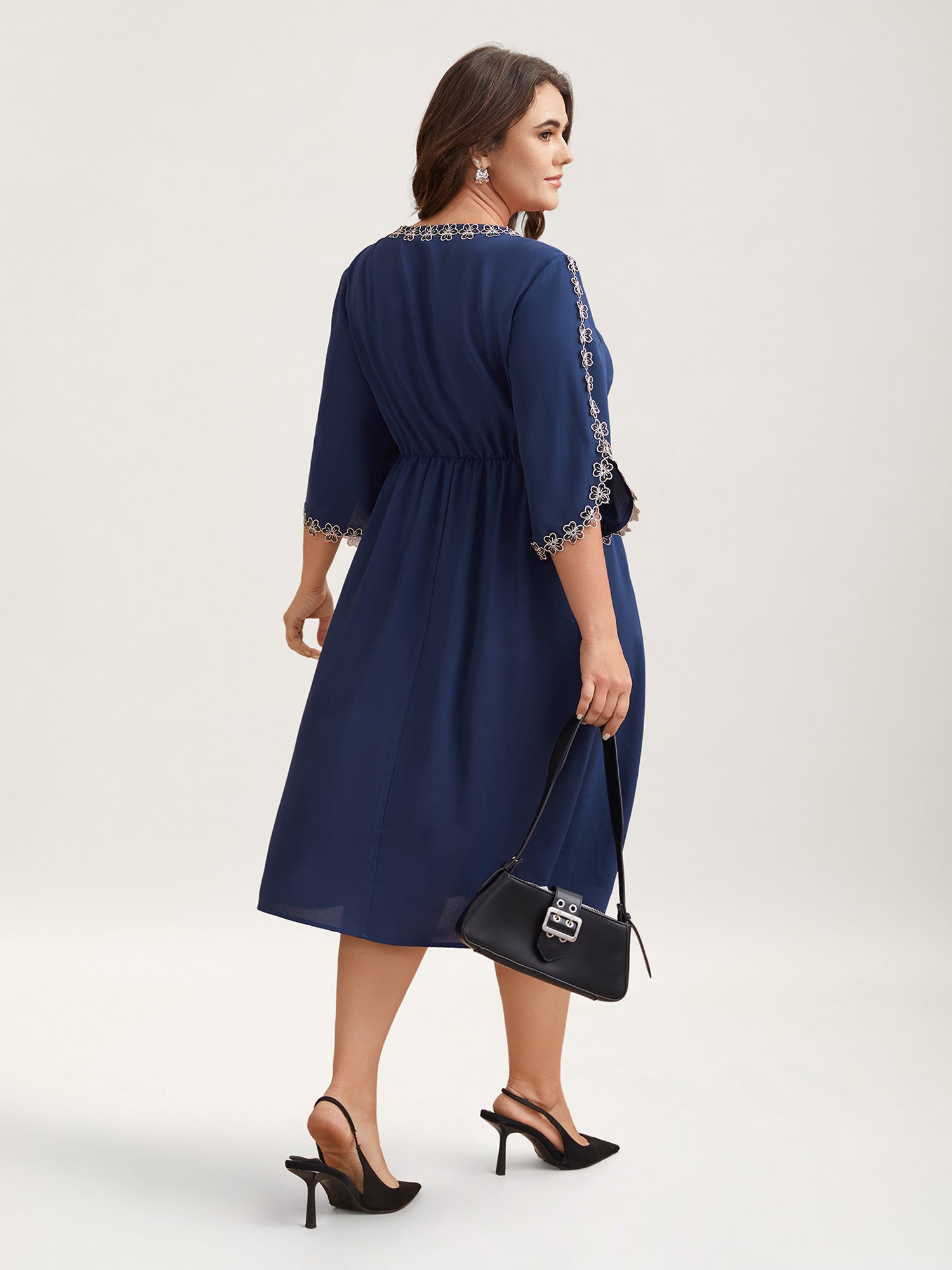 Lace Detail Trumpet Sleeve Midi Dress-Sweetccc