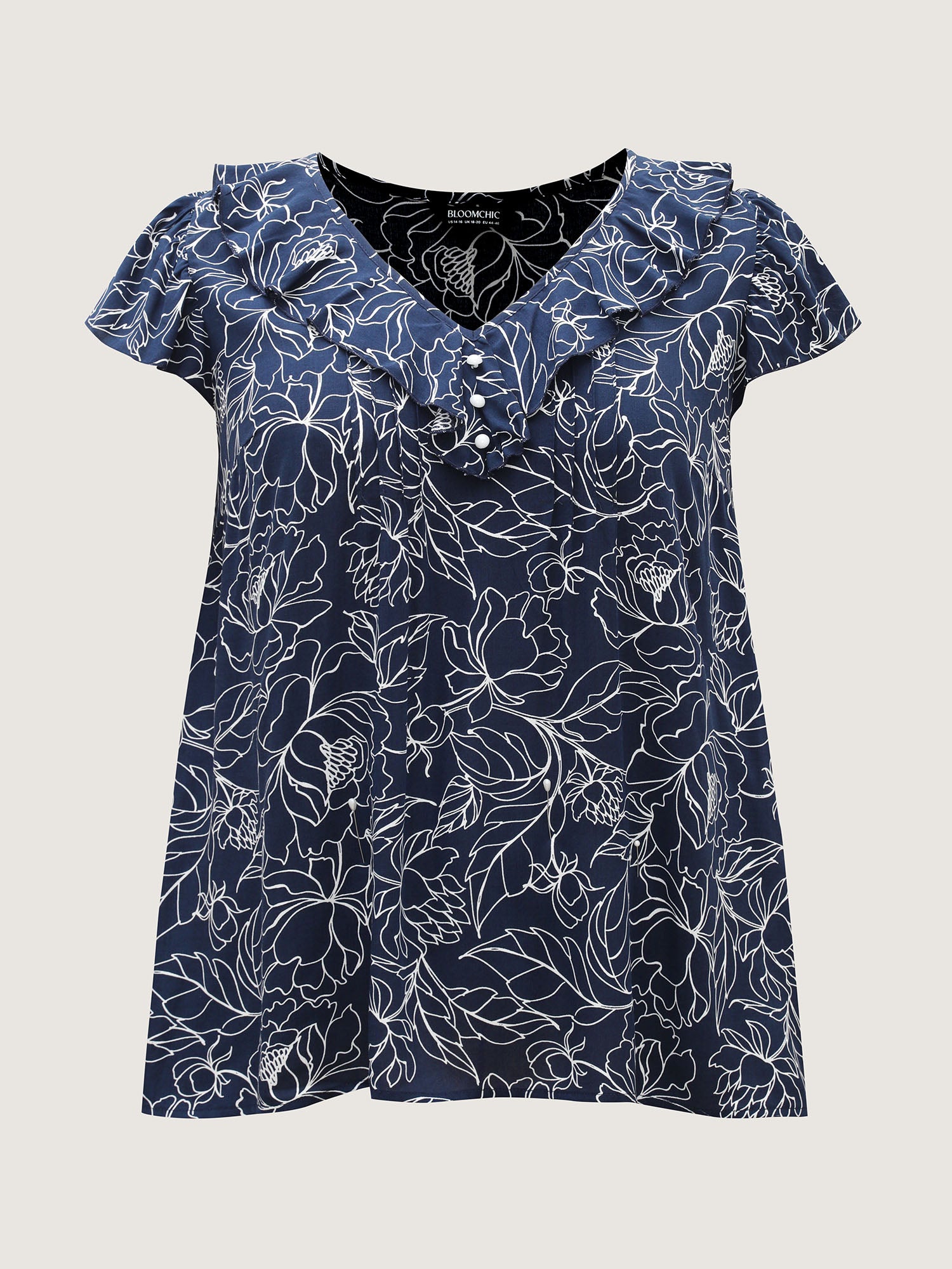 Floral Abstract Print Ruffled Blouse-Sweetccc