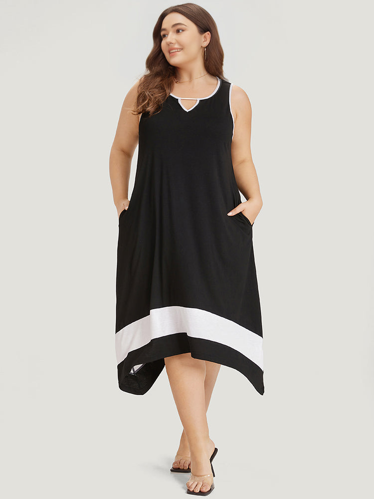 Supersoft Essentials Plain Metal Detail Pocket Keyhole Tank Dress-Sweetccc