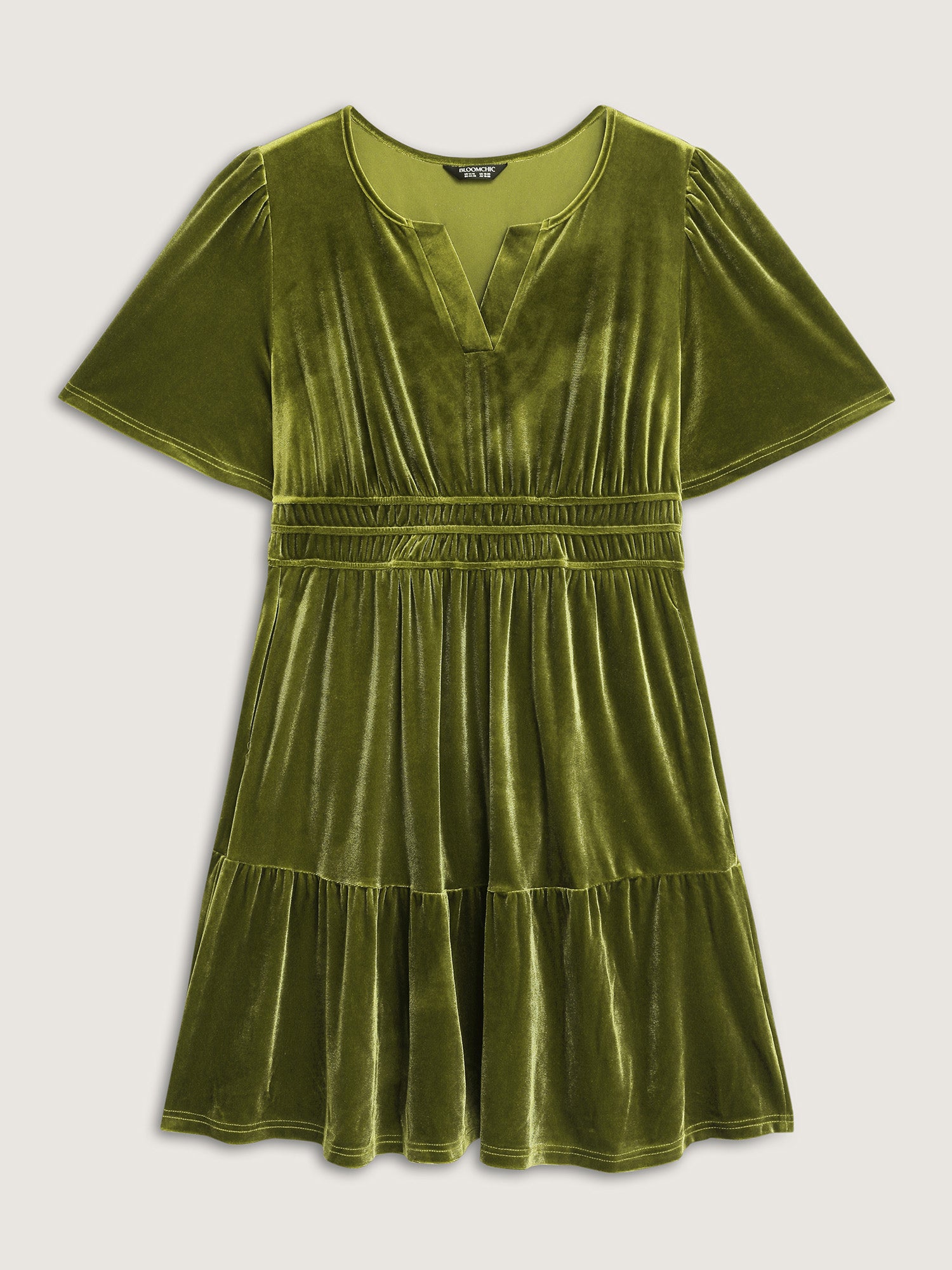 Velvet Stretchy Waistband Tiered Knee-Length Dress-Sweetccc