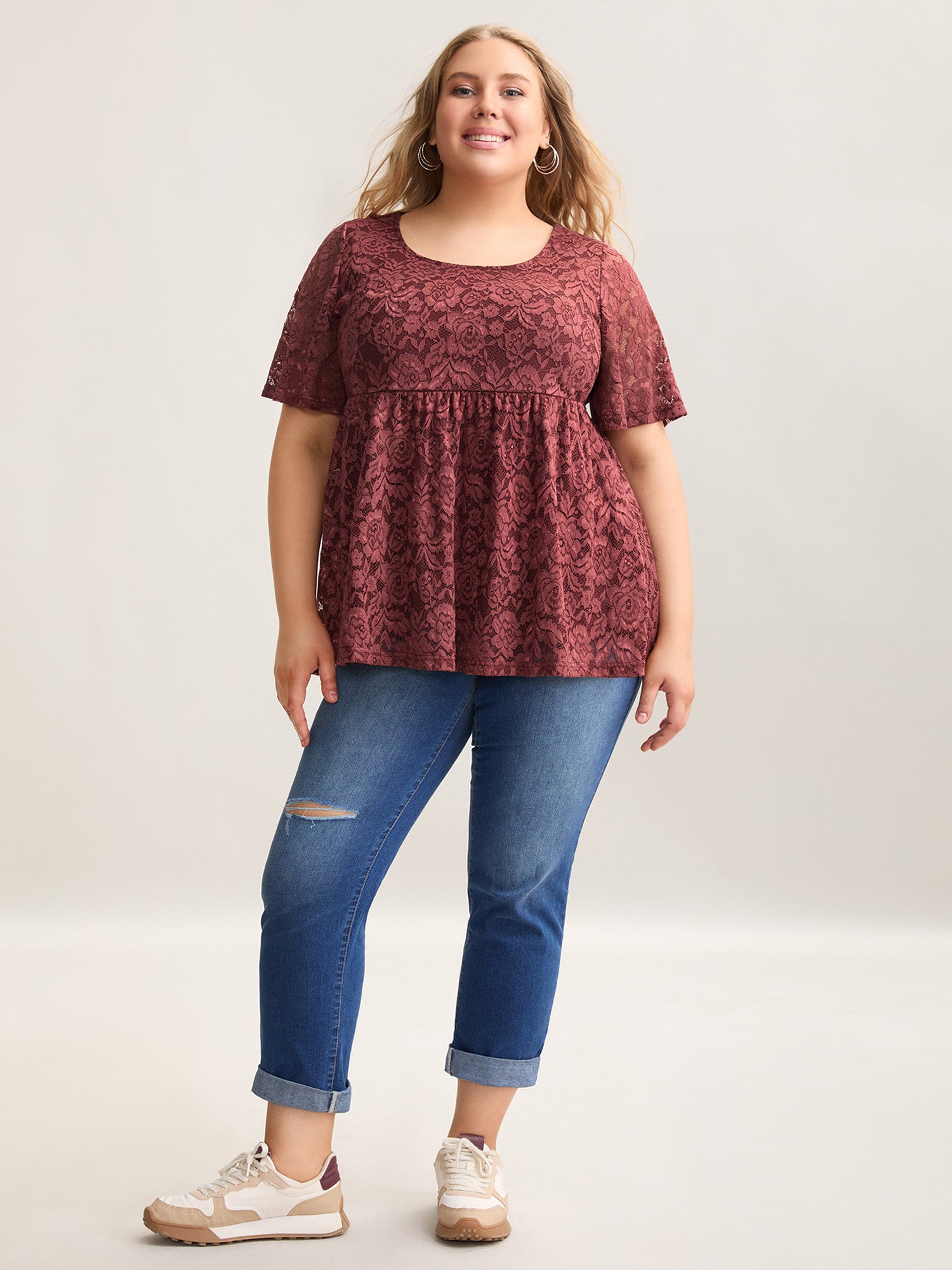 Lace Round Neck Babydoll Top-Sweetccc