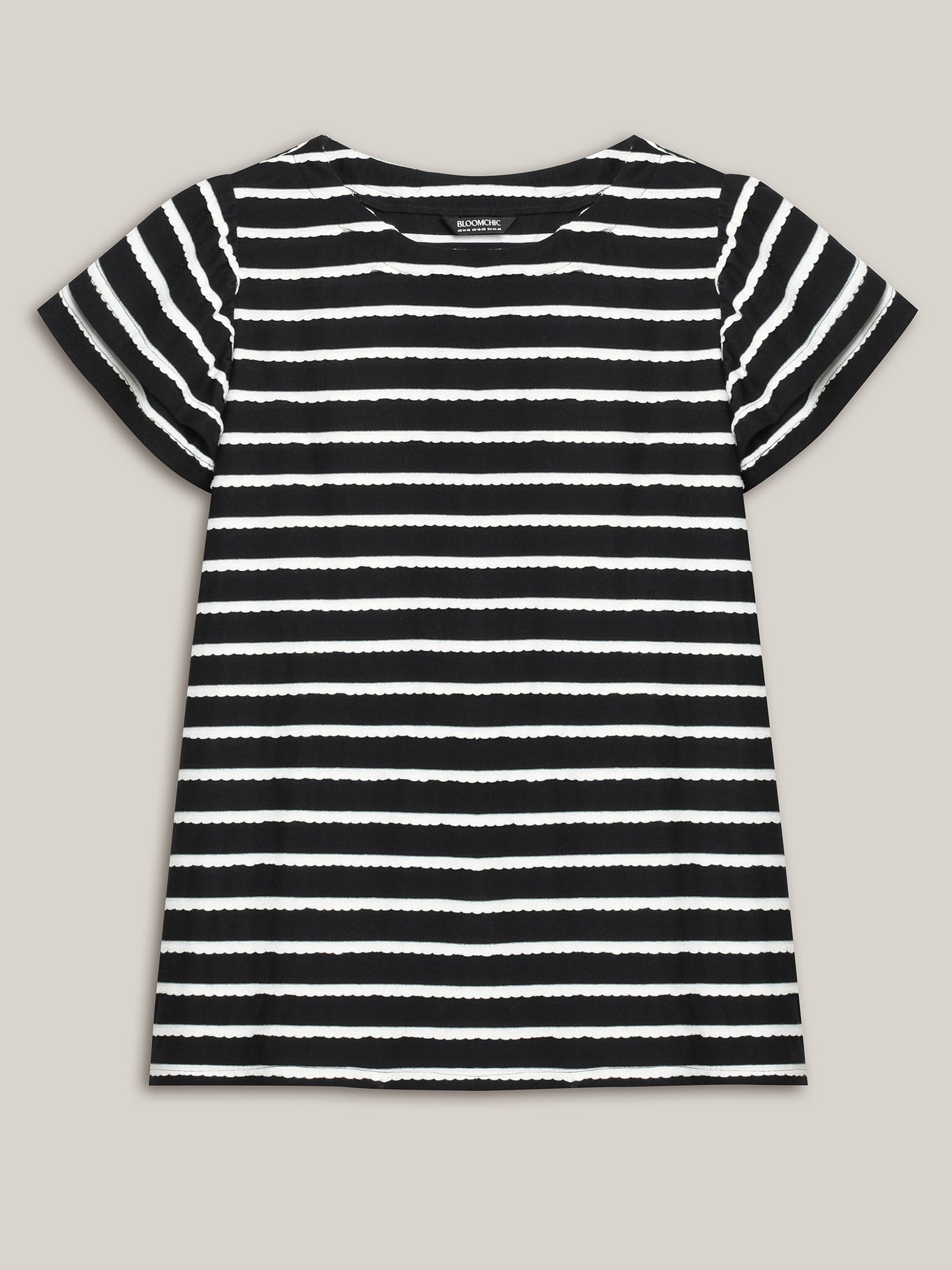 Stripe Textured Lotus Leaf Sleeve T-Shirt-Sweetccc