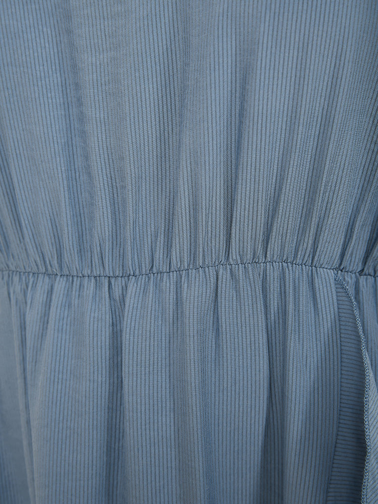 Solid Keyhole Round Neck Pocket Ruffle Trim Rib Knit Dress-Sweetccc