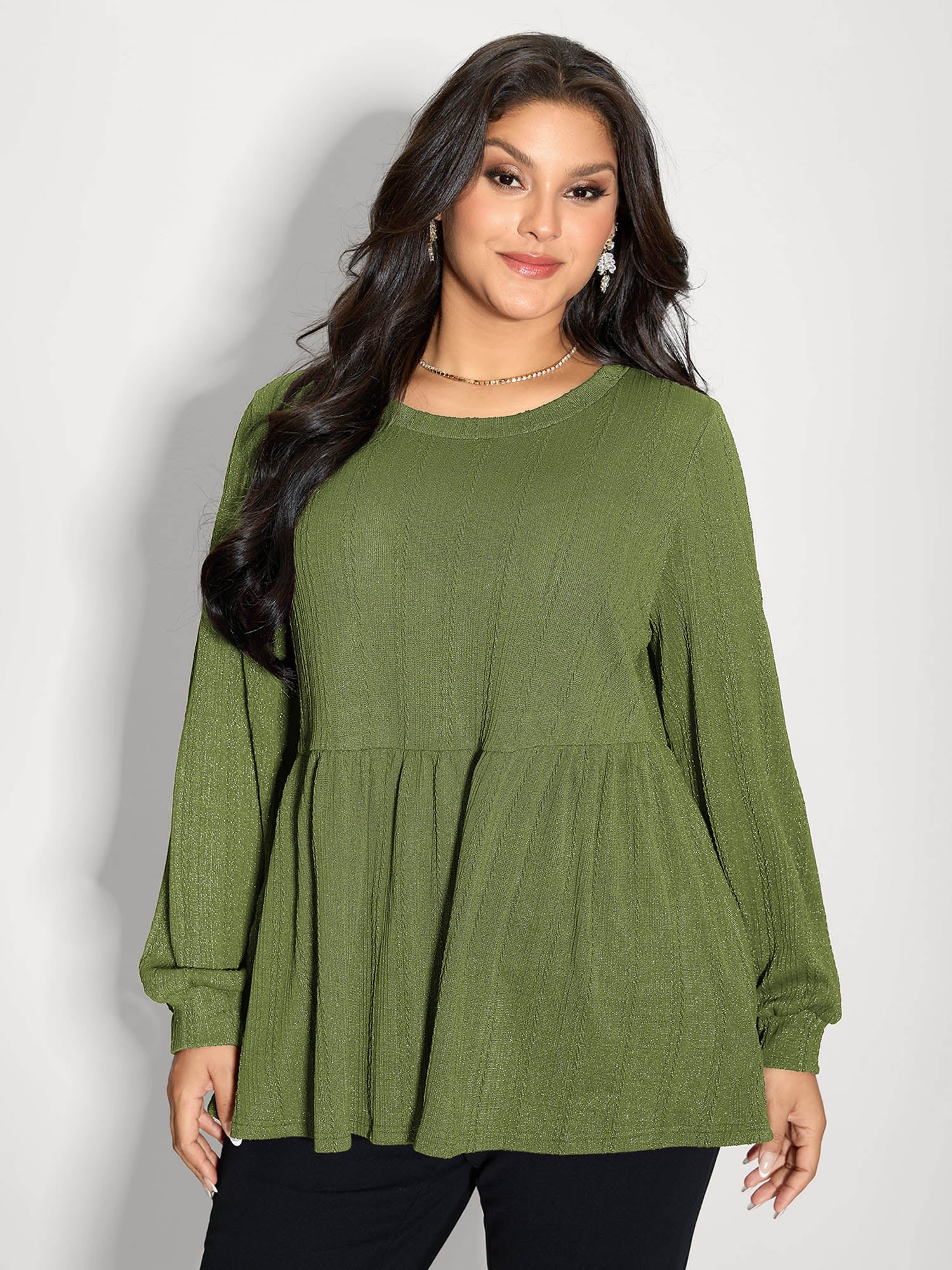Textured Stretchy Flared Knit Top-Sweetccc