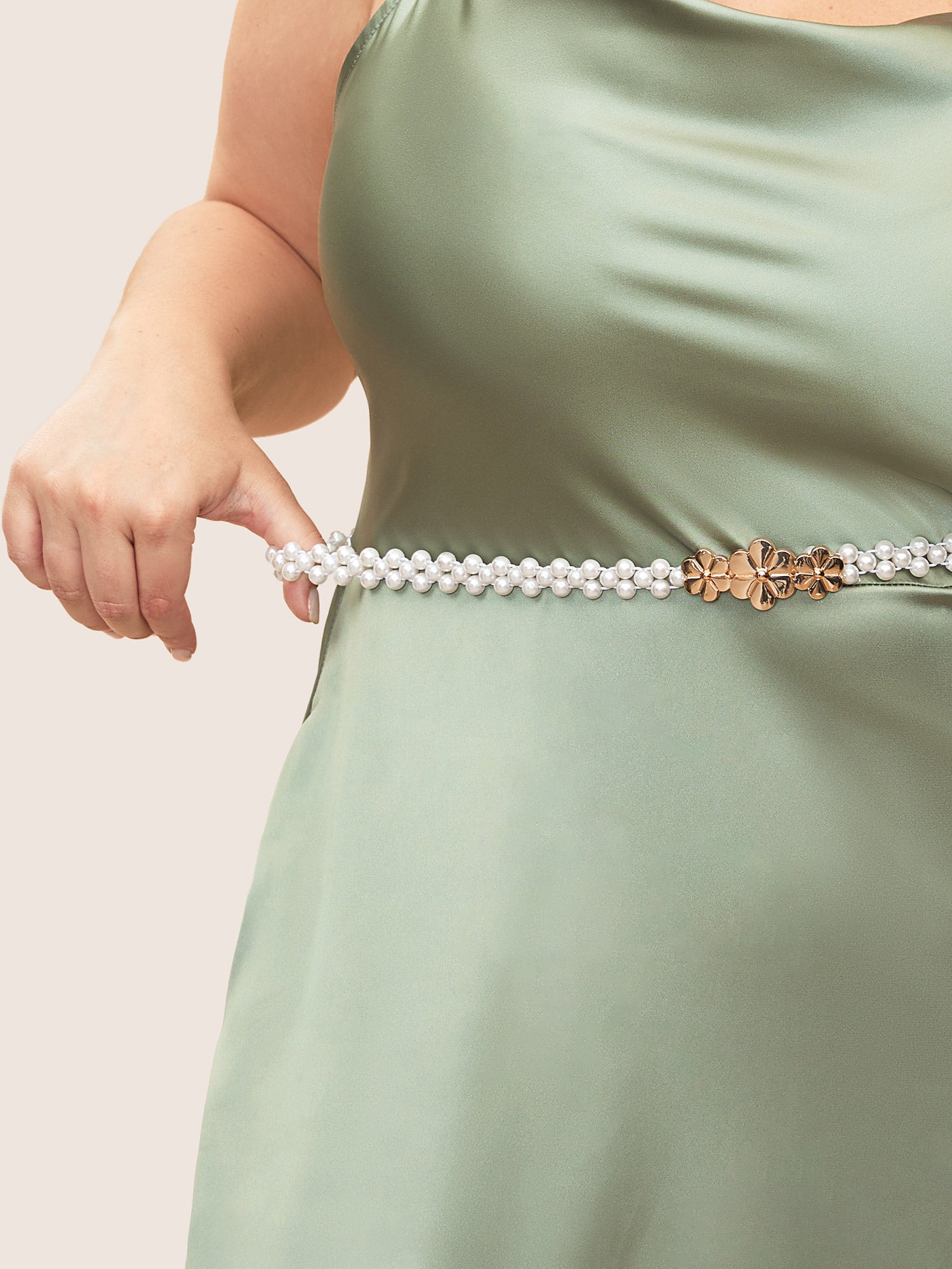 Flower Detail Pearl Beaded Elastic Waist Belt-Sweetccc