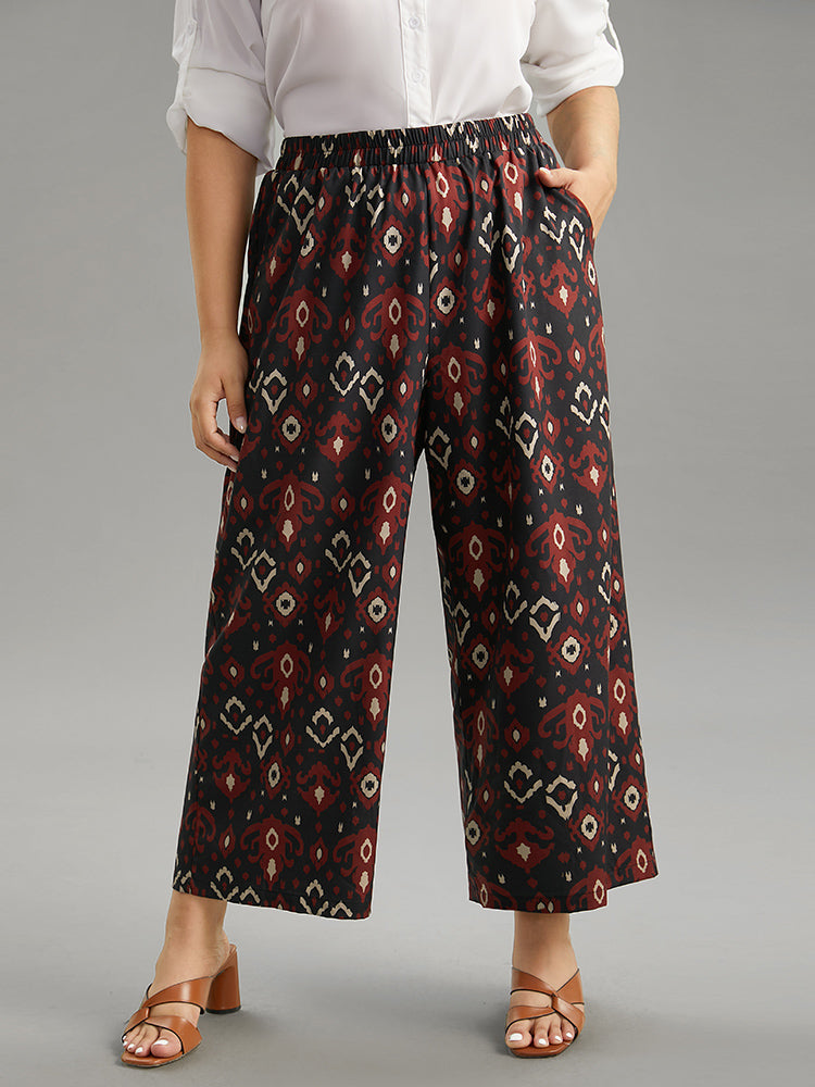 Moroccan Print Elastic Waist Wide Leg Pants-Sweetccc