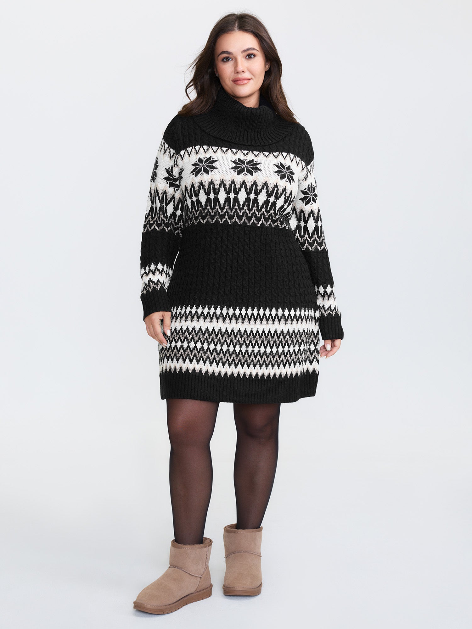 Holiday Textured Turtleneck Sweater Dress-Sweetccc