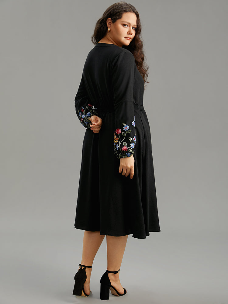 Floral Embroidered Notched Midi Dress-Sweetccc