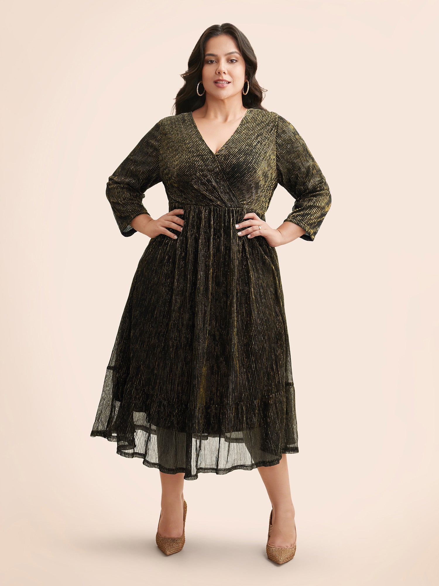 Luxe Mesh Pleated Elastic Waist Wrap Dress-Sweetccc