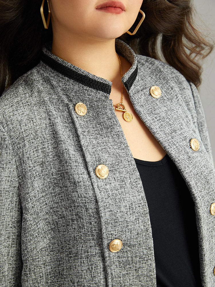 Textured Metal Detail Contrast Trim Coat-Sweetccc