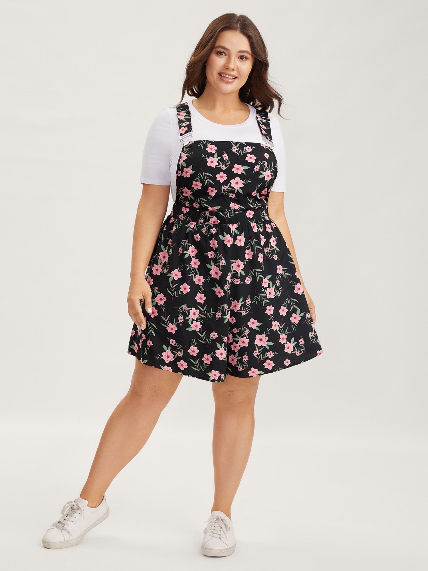 Floral Print Overall Straps Stretchy Romper-Sweetccc