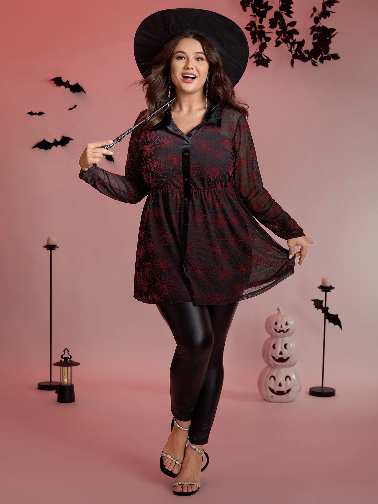 Spiderweb Halloween Flocked Contrast Top-Sweetccc