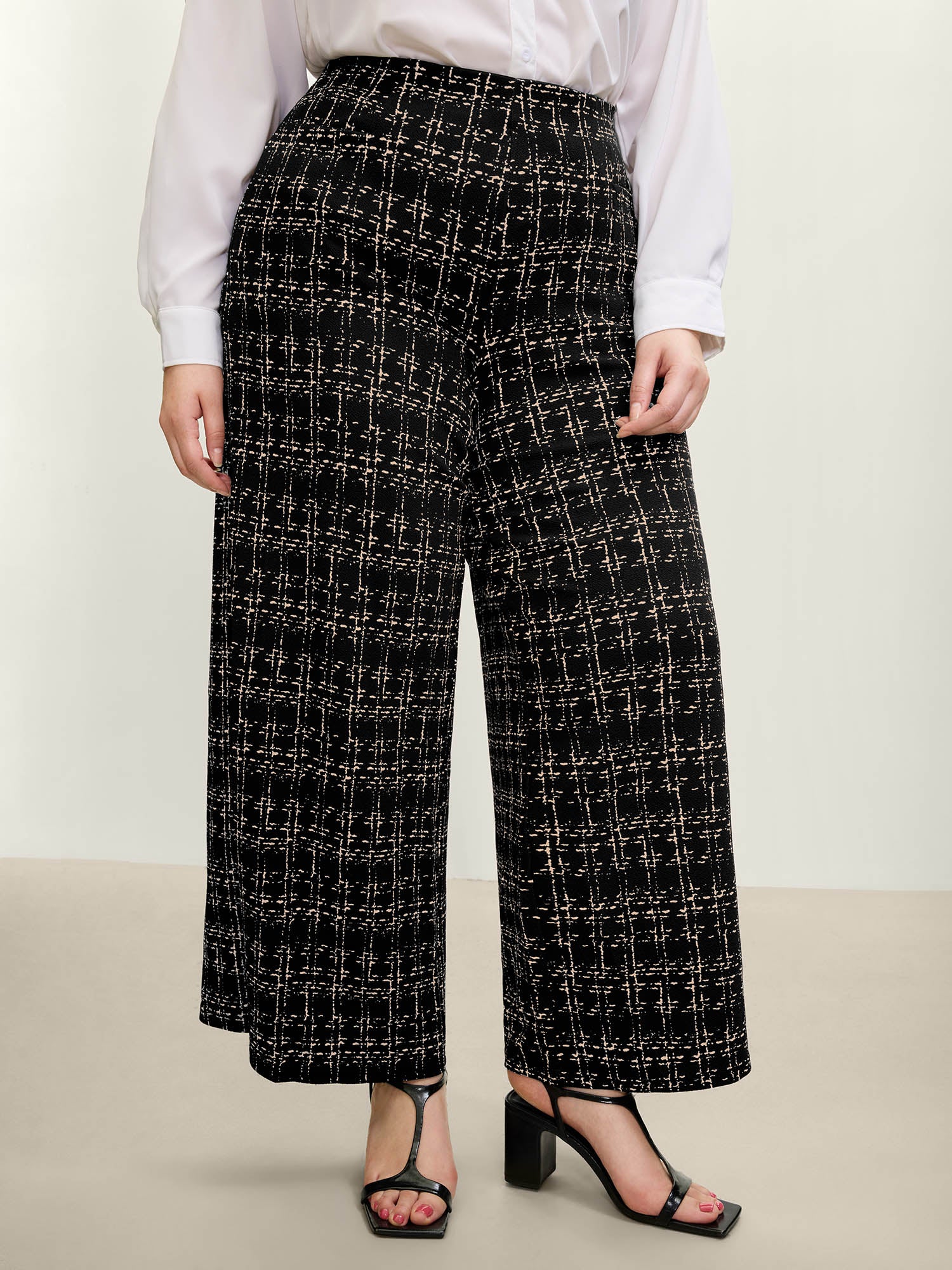 Tweed Texture Wide-Leg Pants-Sweetccc