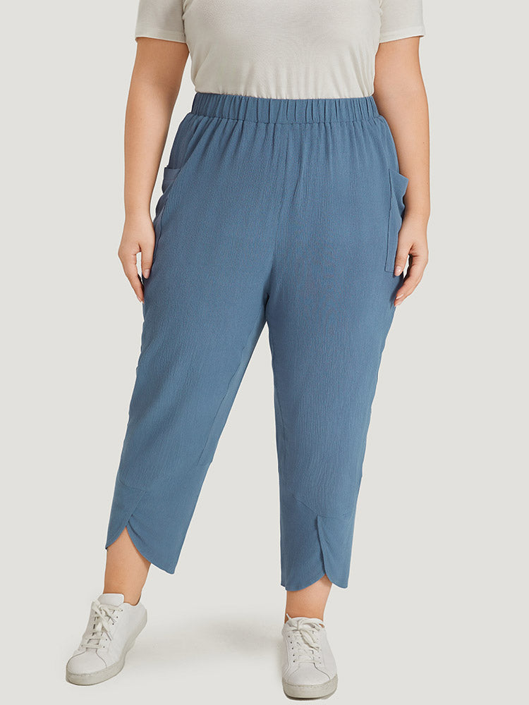 Solid Pocket Elastic Waist Wrap Hem Pants-Sweetccc