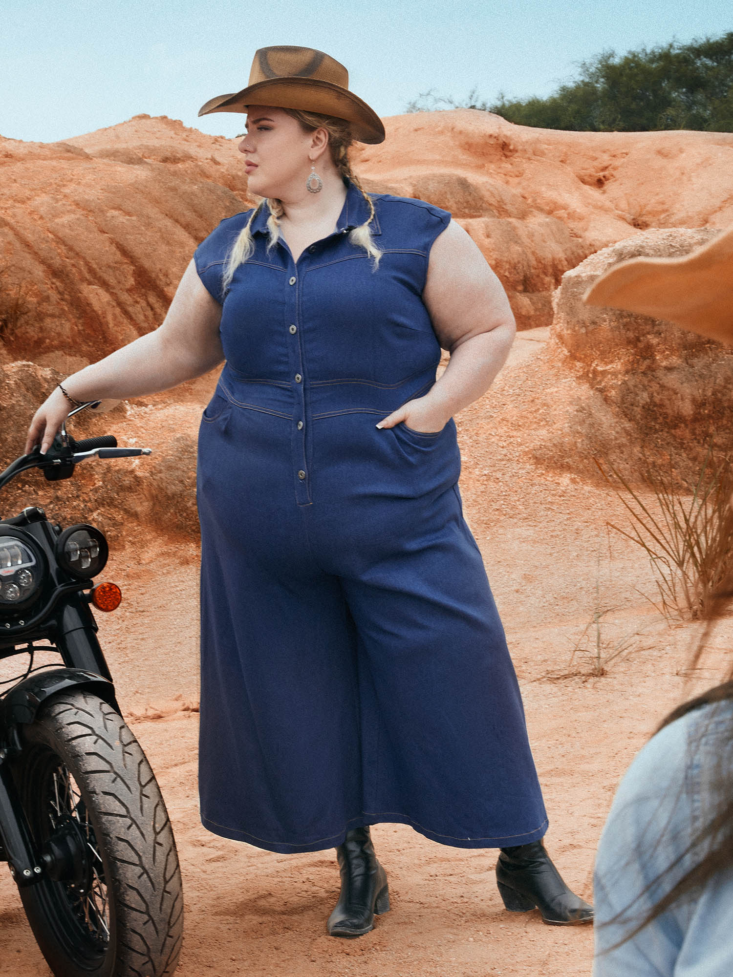 Stretch Denim Seamed Flare Jumpsuit-Sweetccc