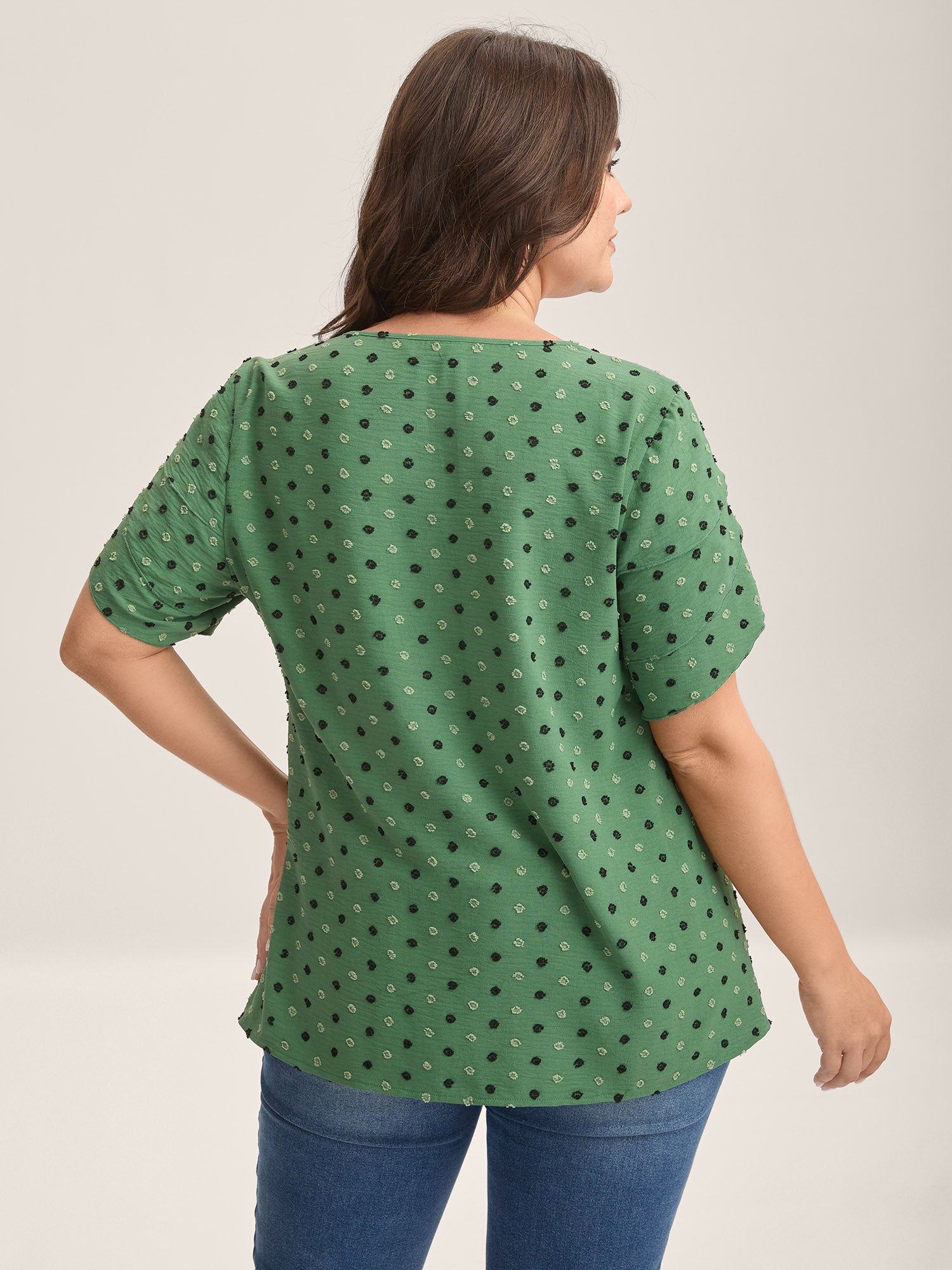 Textured Color Contrast Petal Sleeve Blouse-Sweetccc