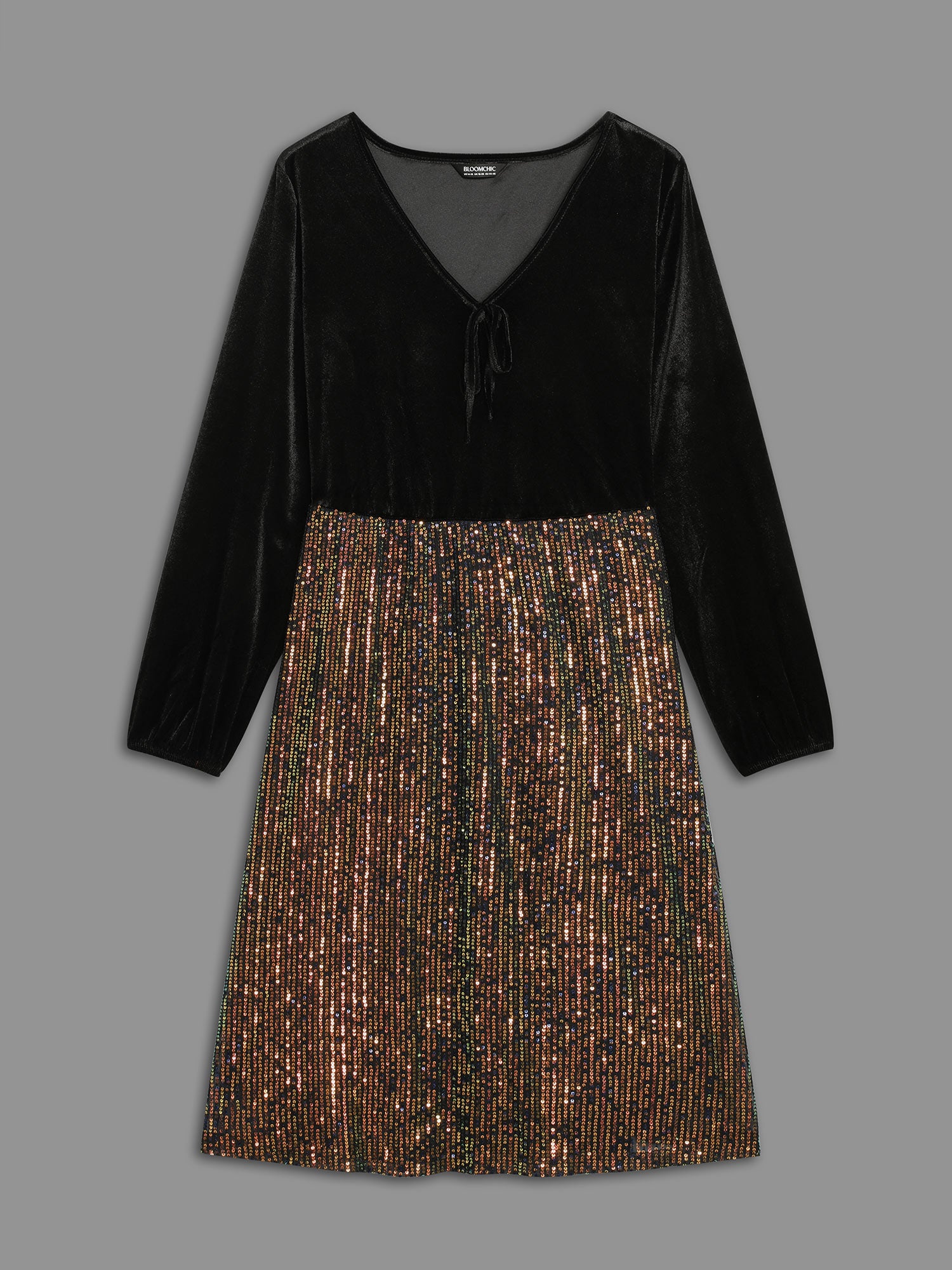 Velvet Sequin Patchwork Tie Knot Dress-Sweetccc