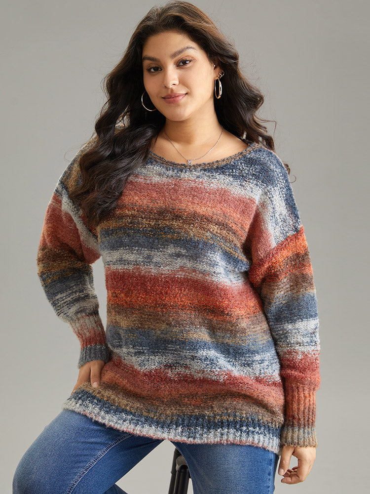Heather Colorblock Contrast Drop Shoulder Pullover-Sweetccc