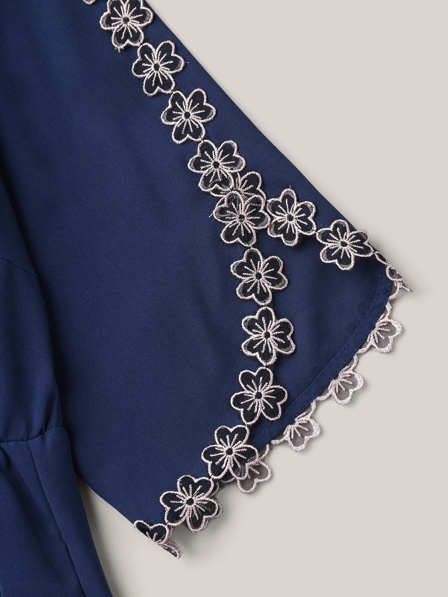 Lace Detail Trumpet Sleeve Midi Dress-Sweetccc