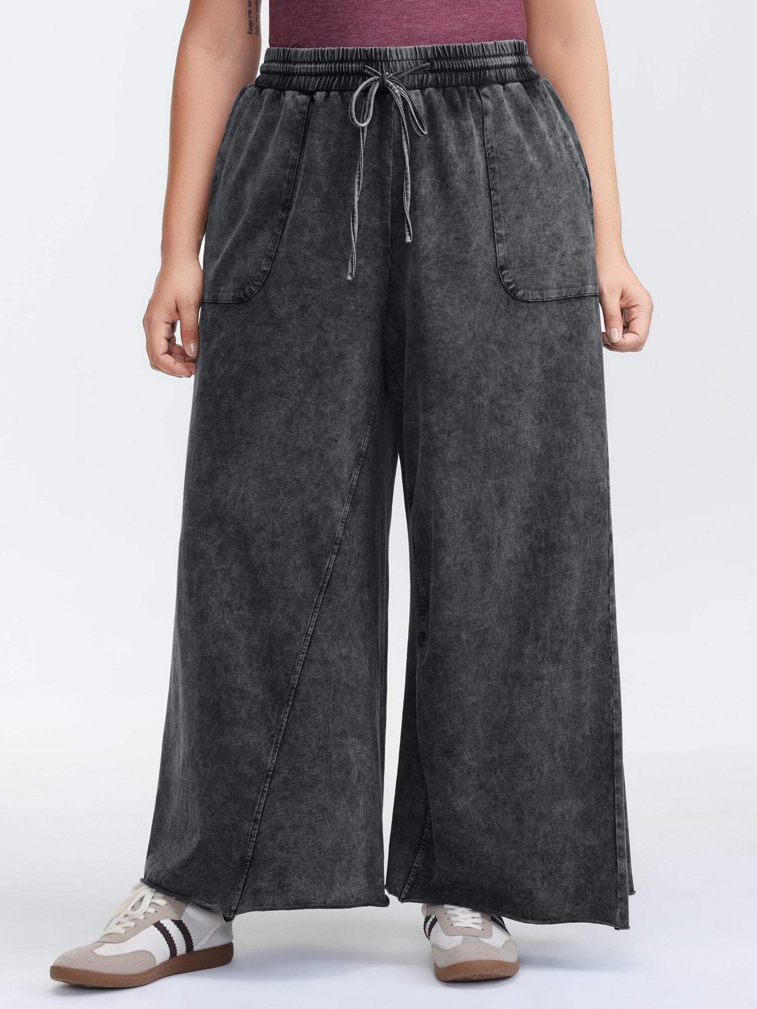 Vintage Washed Drawstring Wide Leg Pants-Sweetccc