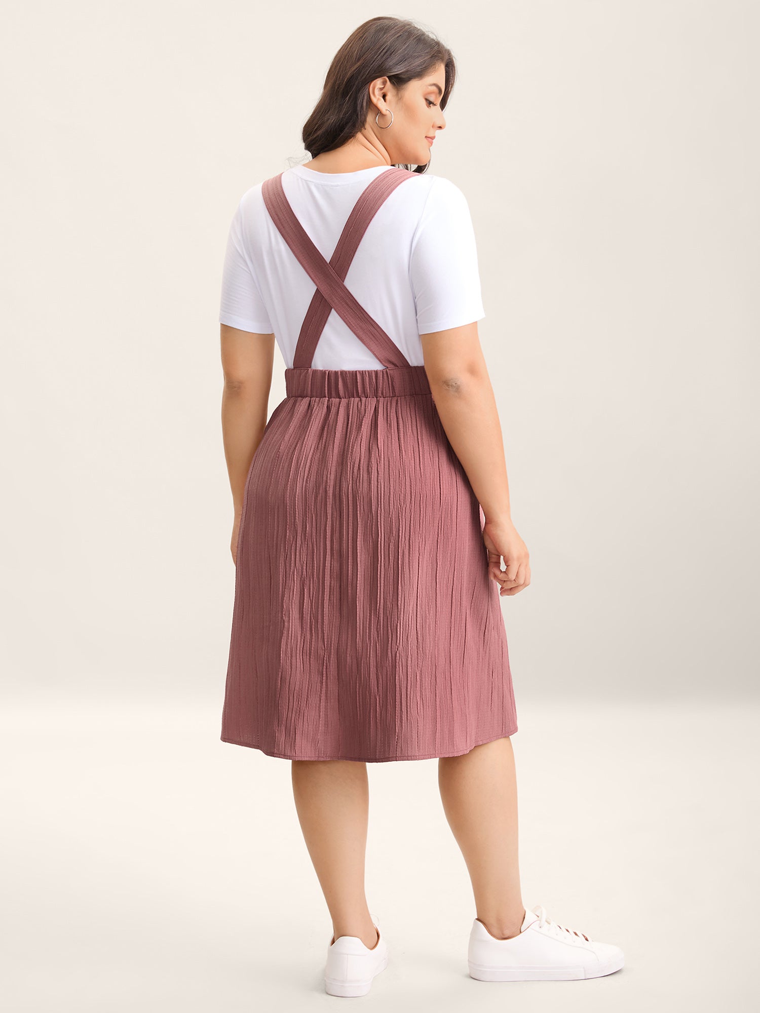 Overall Straps Textured Midi Dress-Sweetccc