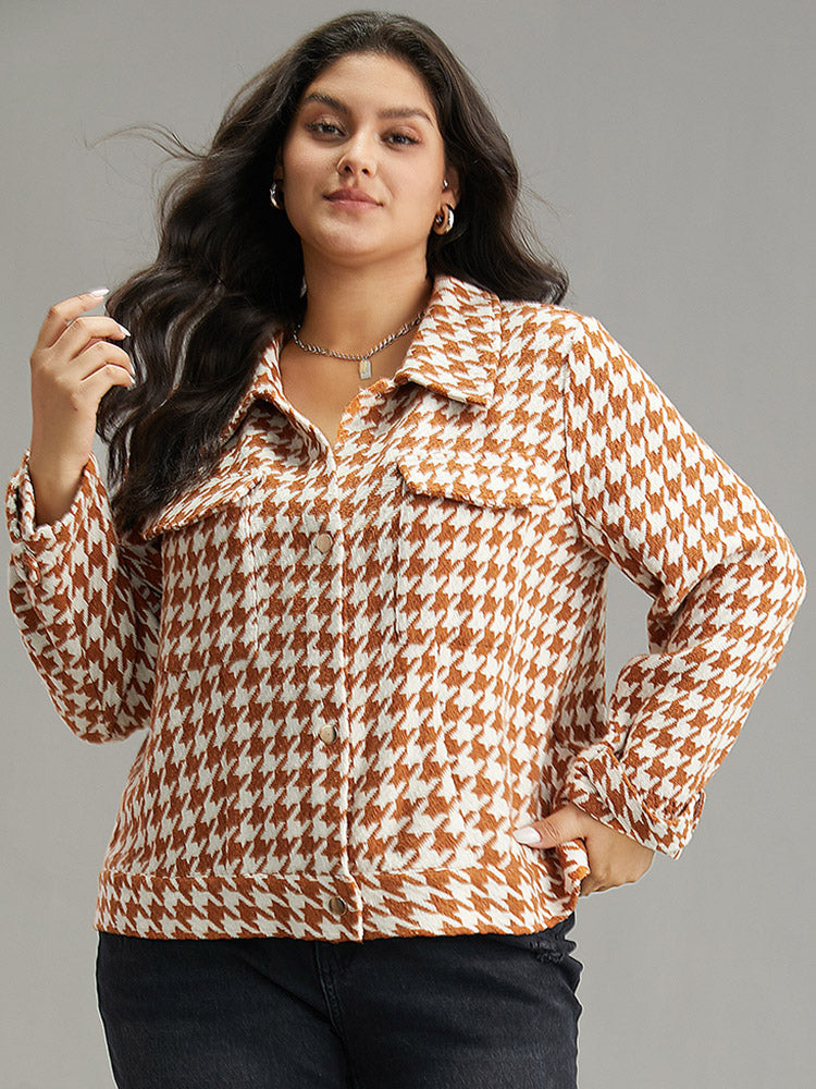 Houndstooth Lapel Collar Flap Detail Coat-Sweetccc