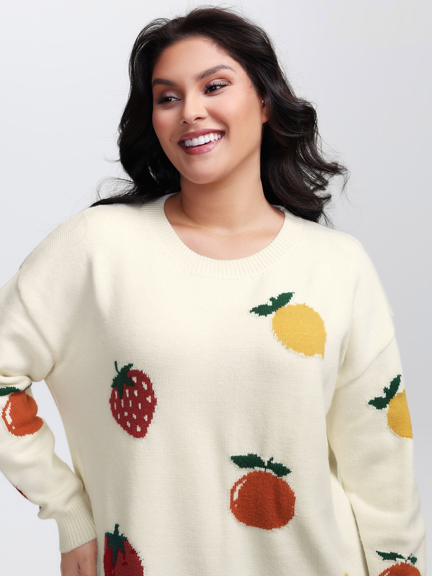 Supersoft Stretchy Fruit Pattern Ribbed Hem Pullover-Sweetccc