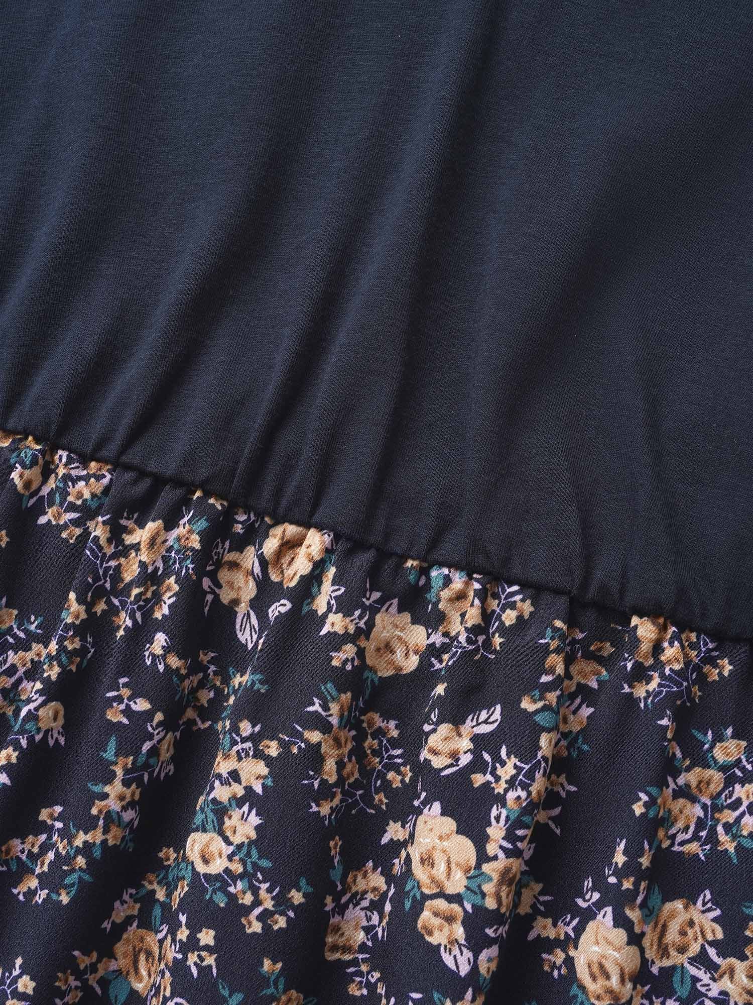 Notched Collar Floral Patchwork Belted Dress-Sweetccc