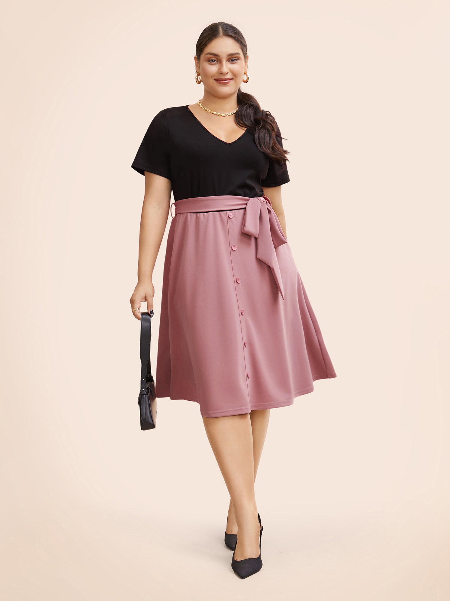 Supersoft Essentials Two Tone Pocket Patchwork Belted Dress-Sweetccc