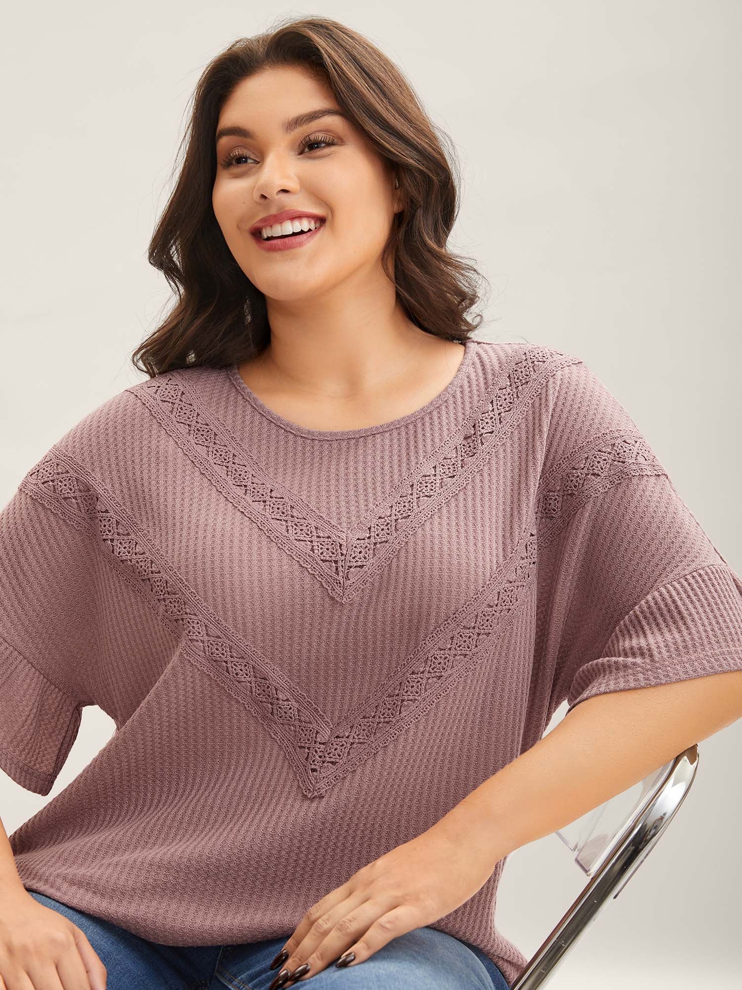 Textured Lace Ruffled Sleeve T-Shirt-Sweetccc