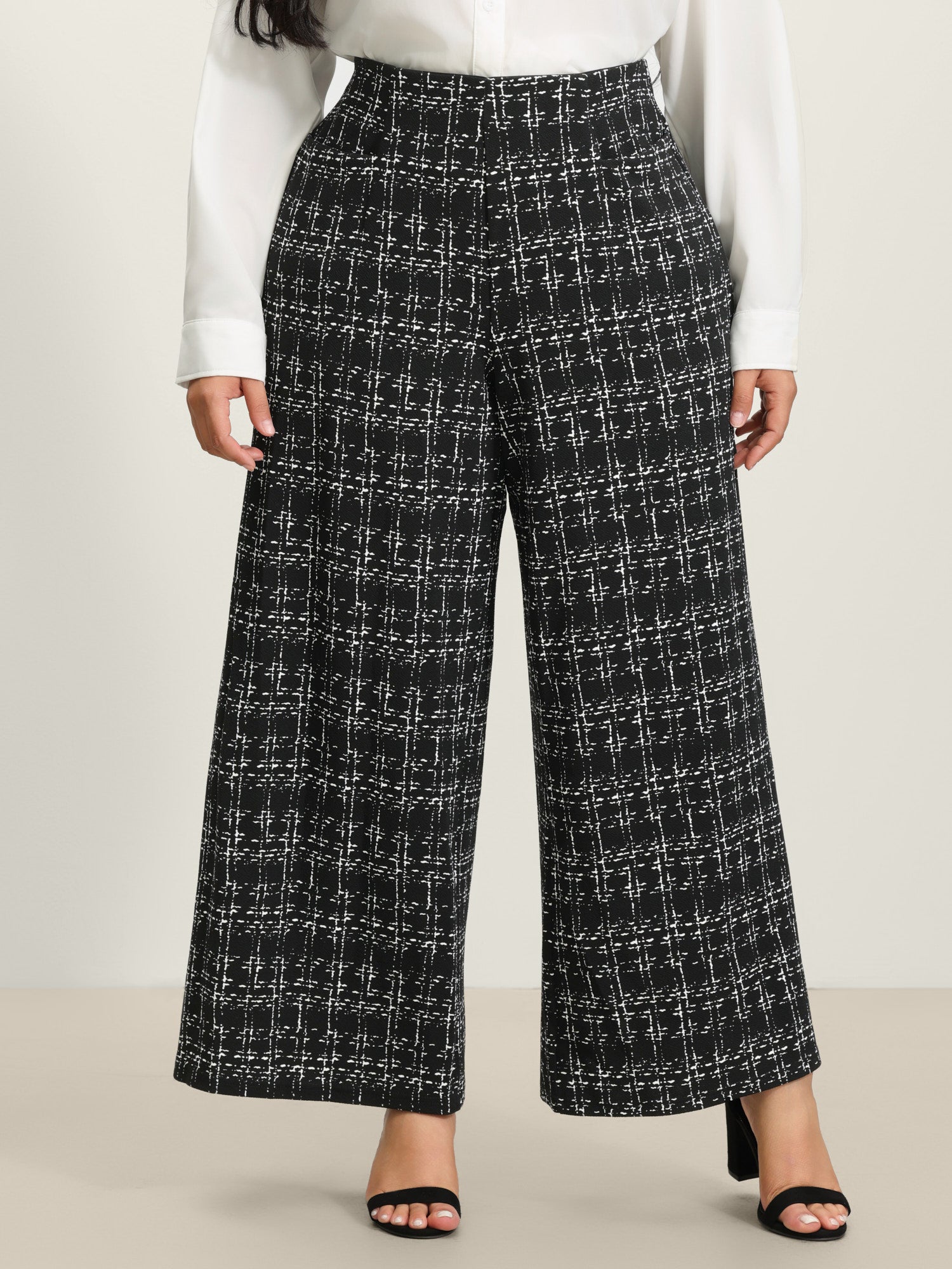 Tweed Texture Wide-Leg Pants-Sweetccc