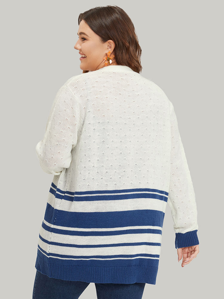 Striped Open Front Contrast Elastic Cuffs Cardigan-Sweetccc