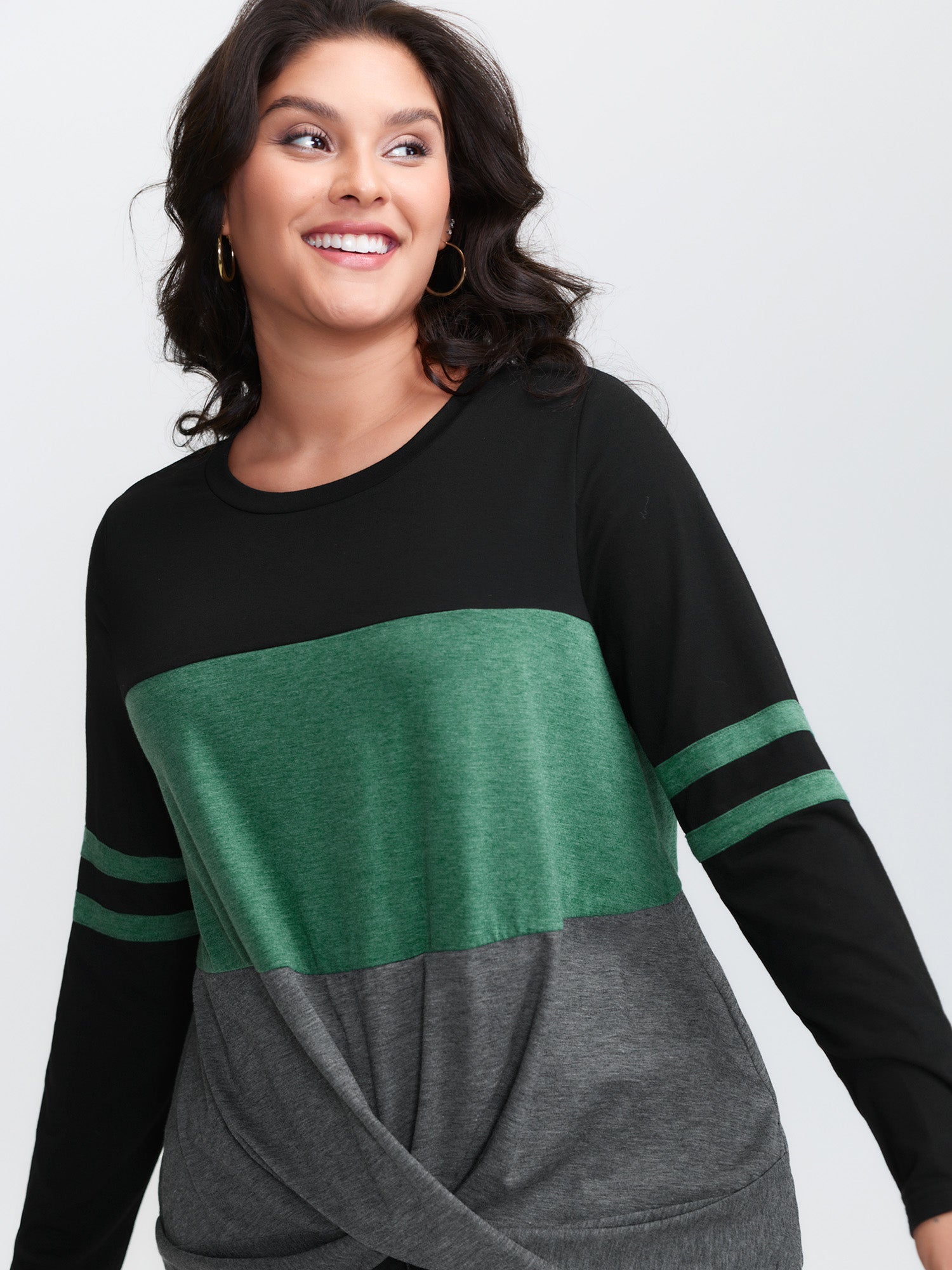 Twisted Hem Colorblock Heather T-Shirt-Sweetccc